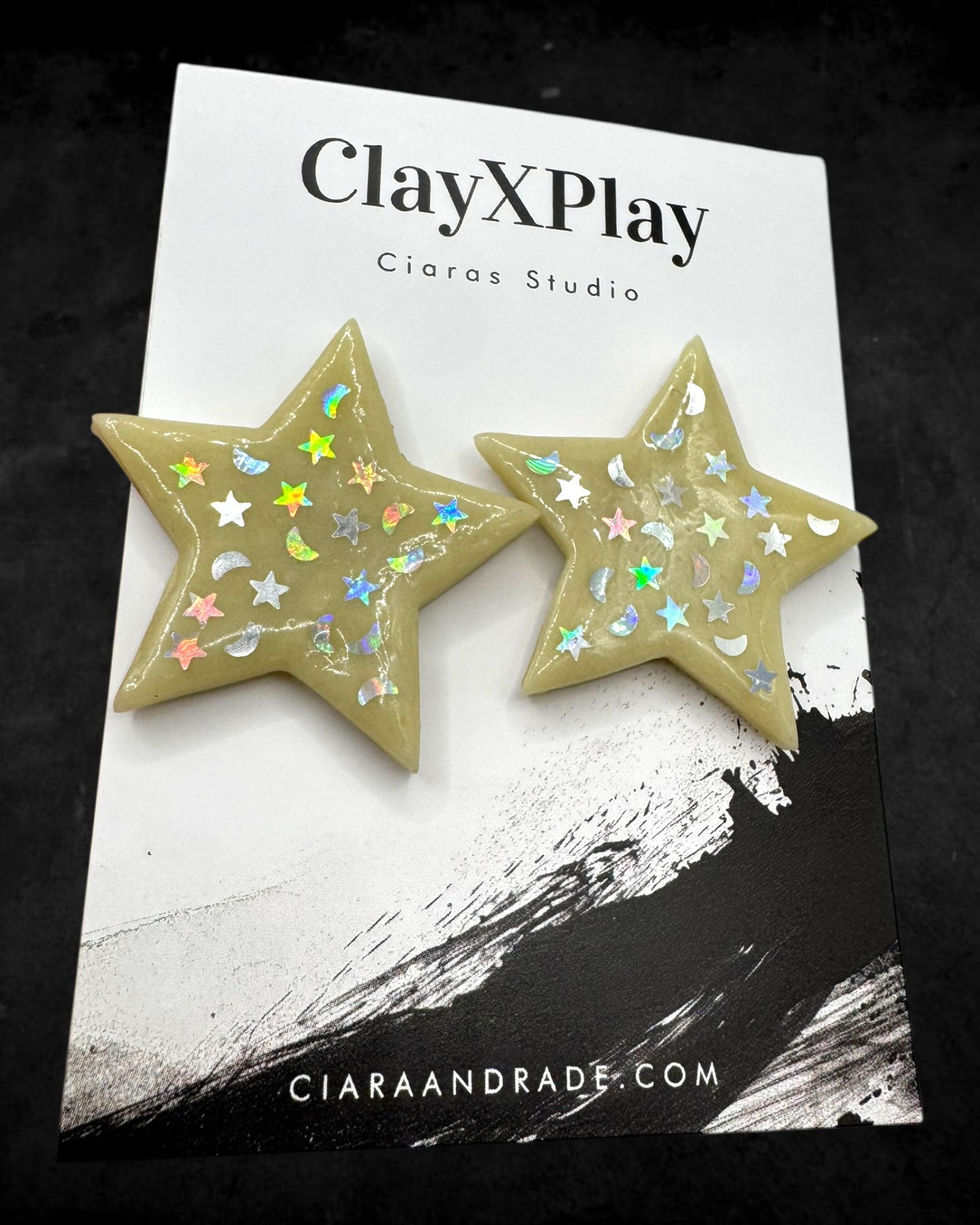 Star Glow In The Dark Starry Night Yellow Polymer Clay Stud Earrings Handmade