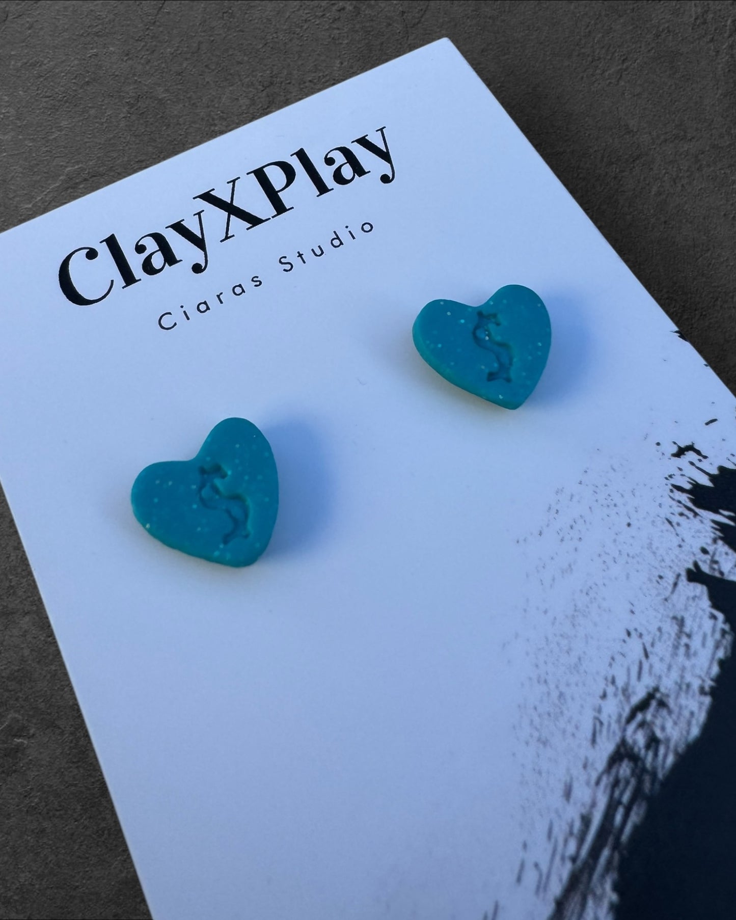 Money Magic Blue Small Polymer Clay Heart Stud Earrings Handmade