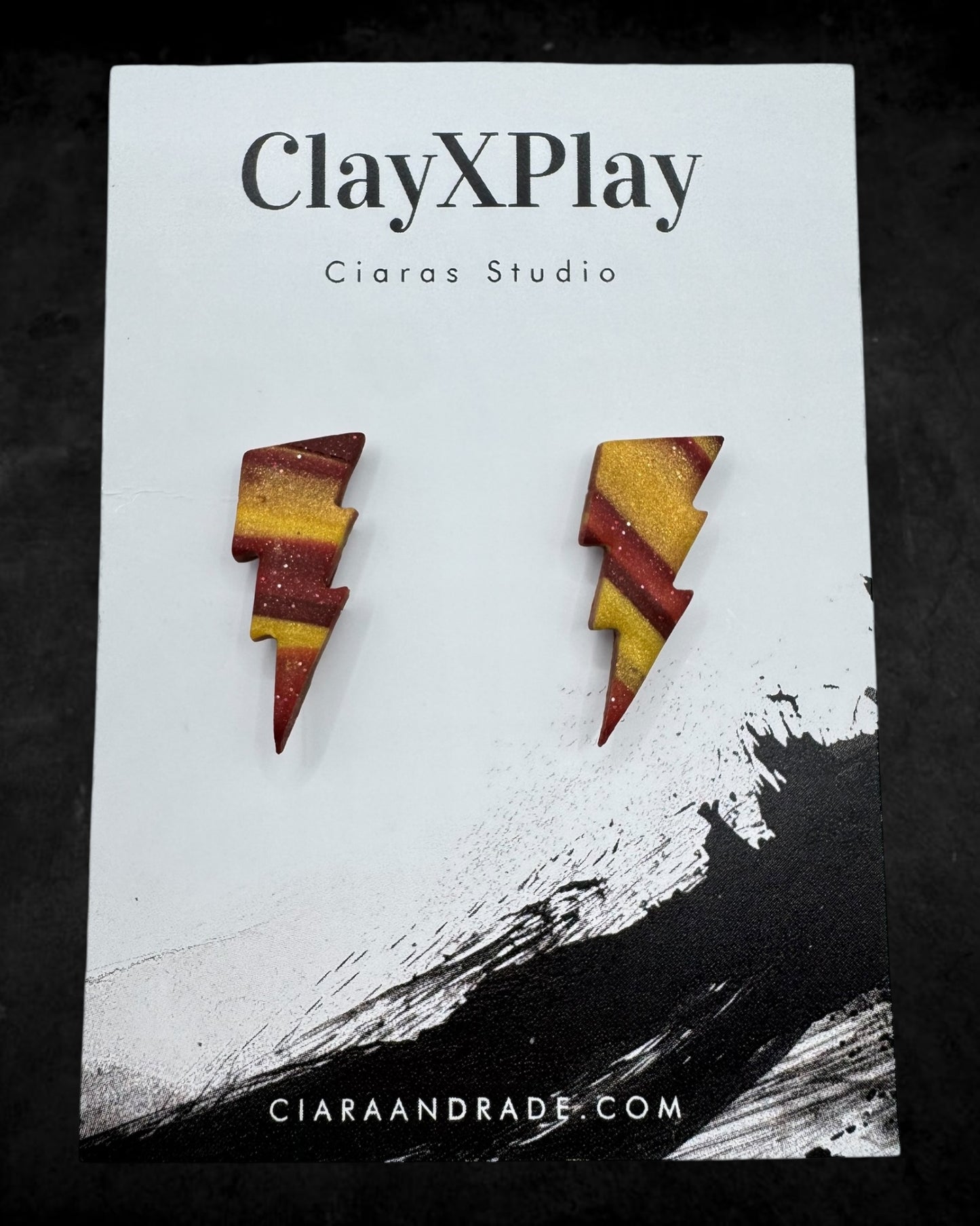 Lightning Bolt Red & Yellow Small Polymer Clay Stud Earrings Handmade