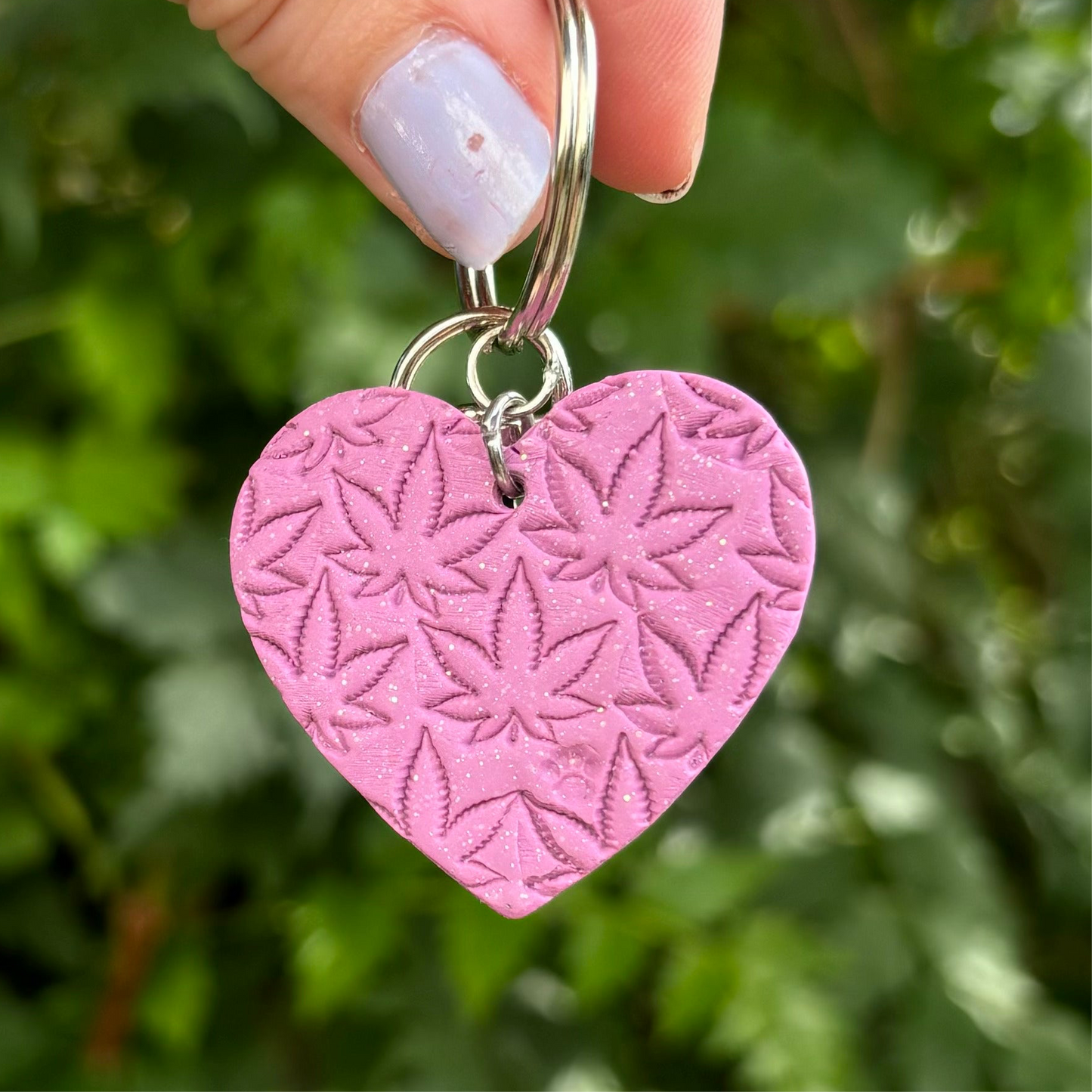 Medicated 420 Pink Polymer Clay Heart Keychain Handmade