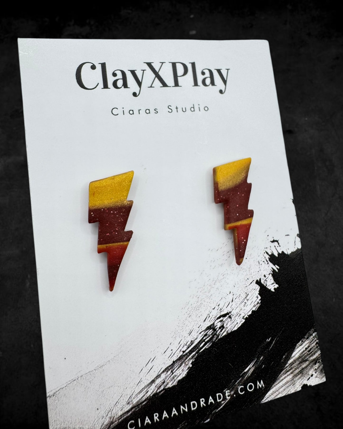 Lightning Bolt Red & Yellow Small Polymer Clay Stud Earrings Handmade