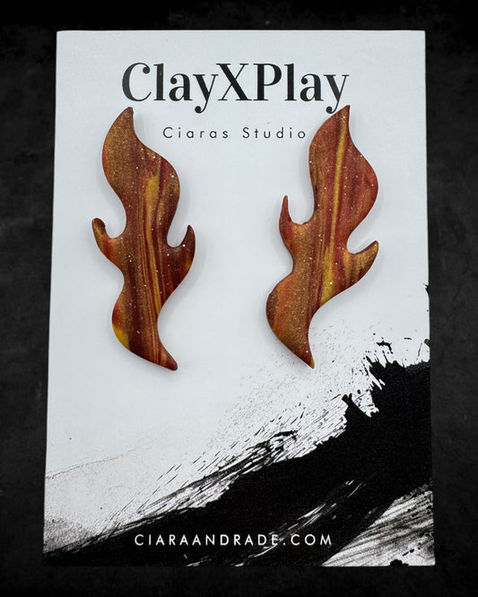 Red & Yellow Flame Handmade Polymer Clay Studs