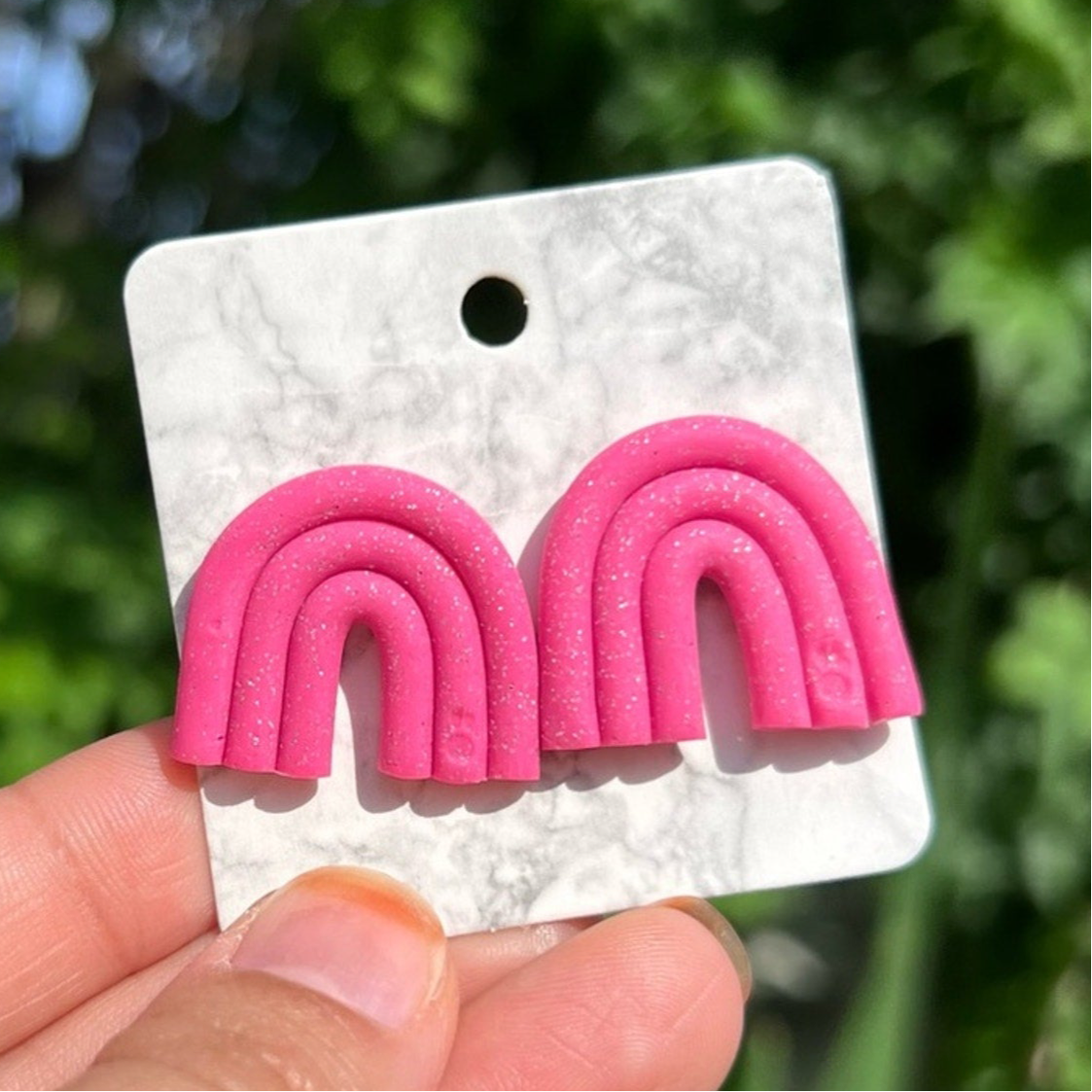 Pink Rainbow Handmade Polymer Clay Stud Earrings