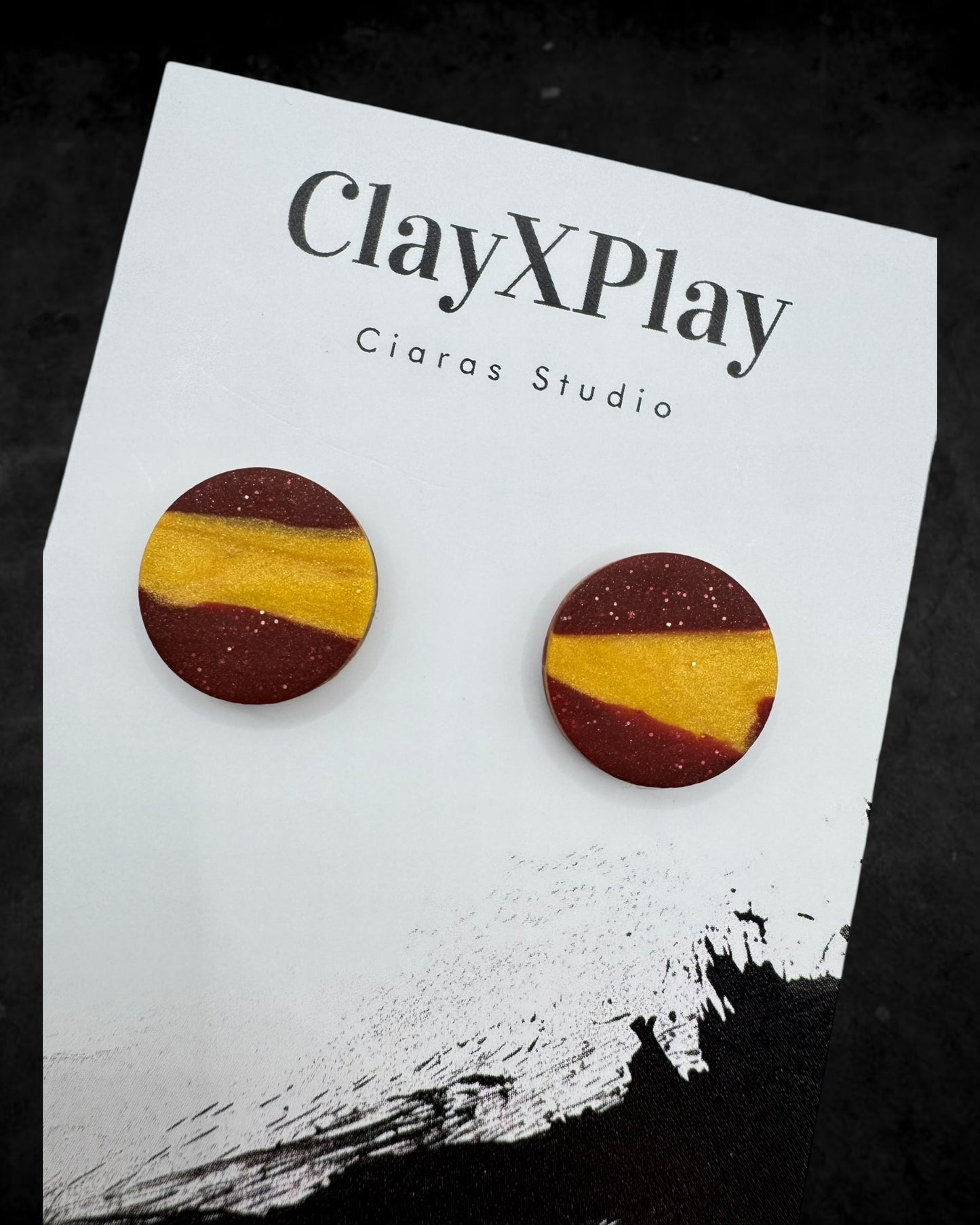 Red & Yellow Large Round Polymer Clay Stud Earrings Handmade