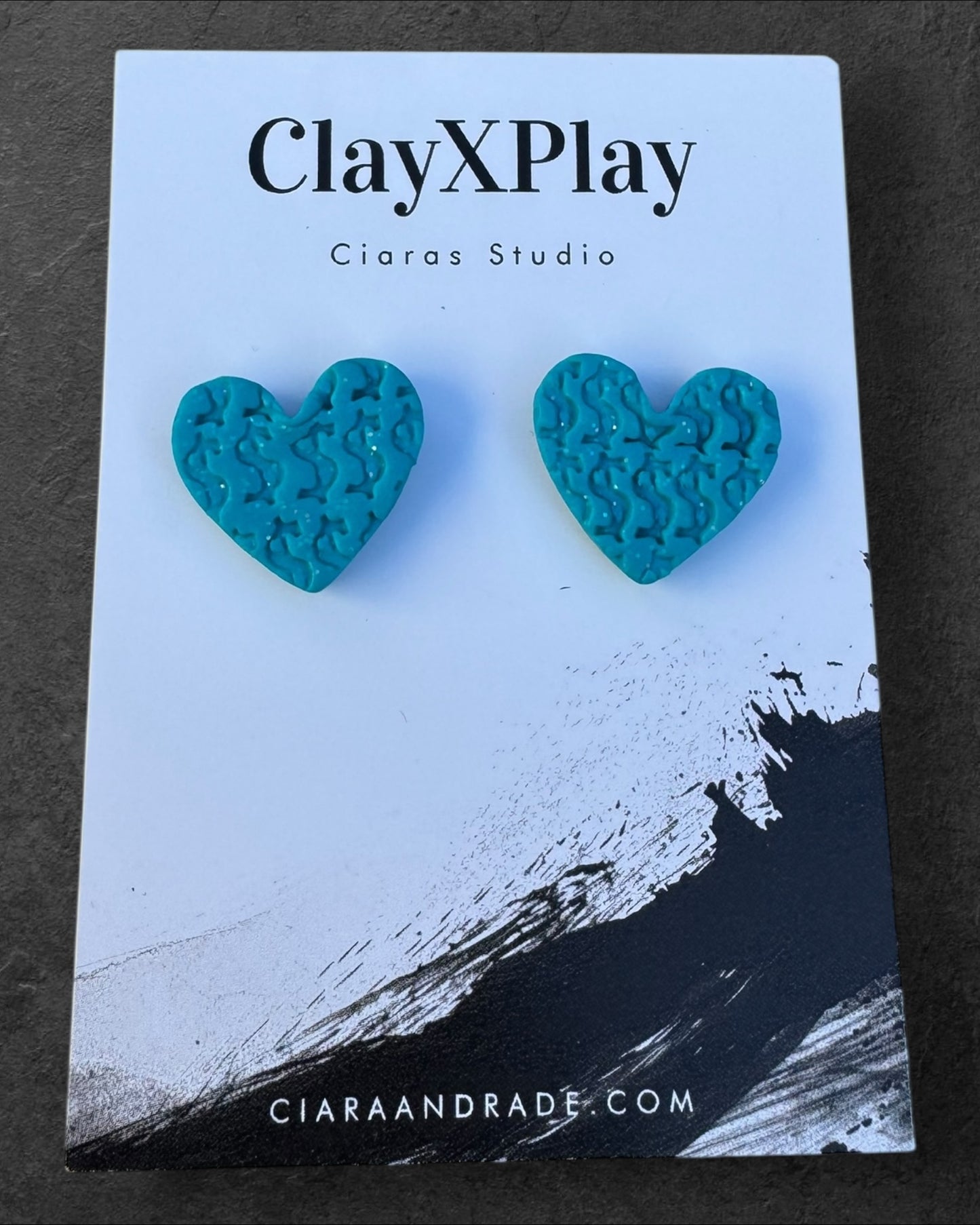 Money Magic Medium Blue Polymer Clay Heart Stud Earrings  Handmade