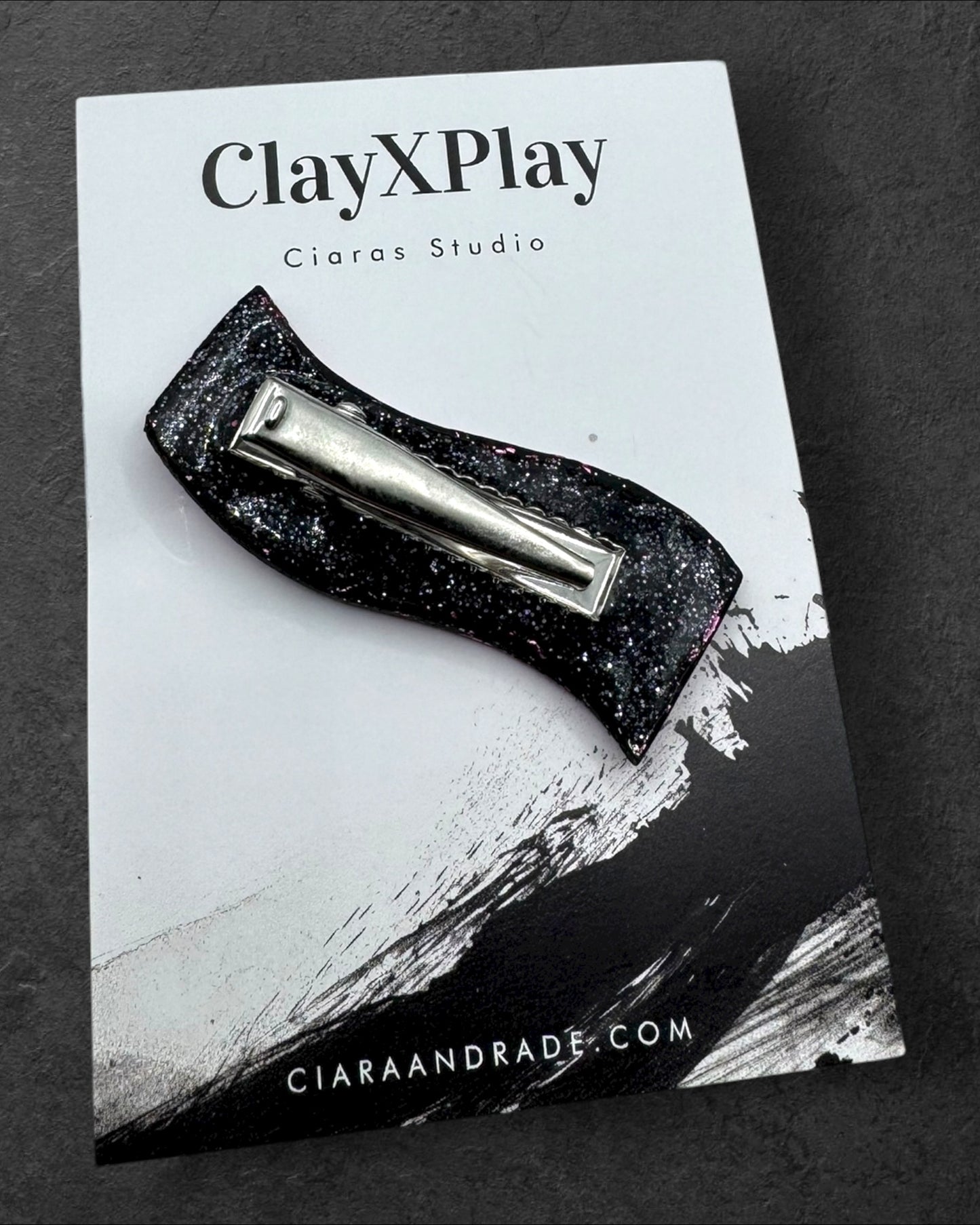 Fuck Off Pink Foil Polymer Clay Curved Hair Clip Handmade Hair Accessory