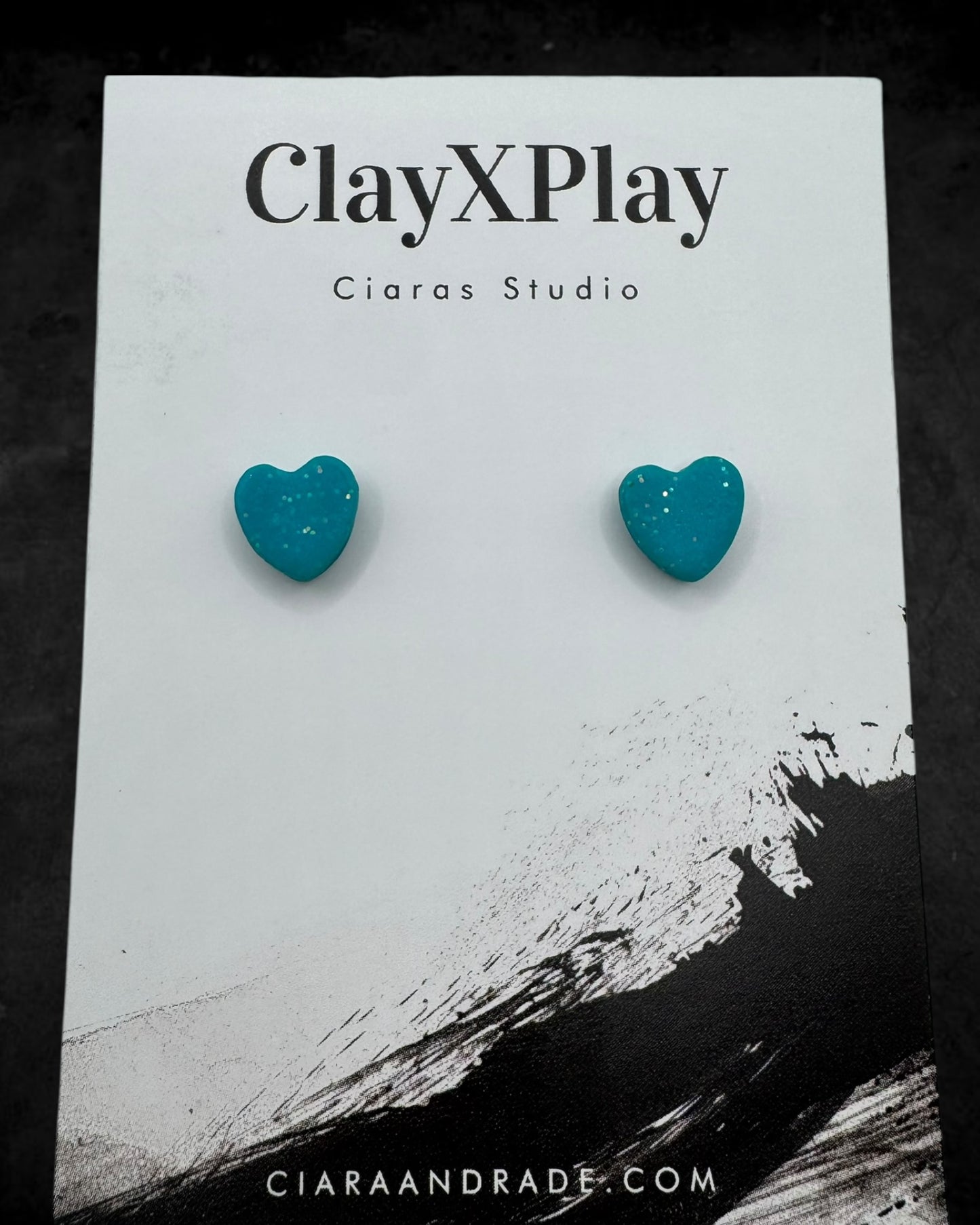 Teal Mini Heart Polymer Clay Stud Earrings Handmade