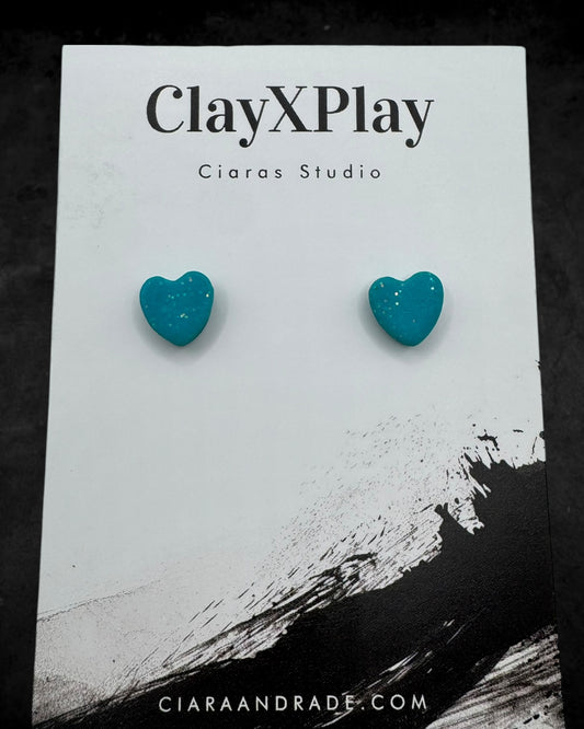 Teal Mini Heart Polymer Clay Stud Earrings Handmade