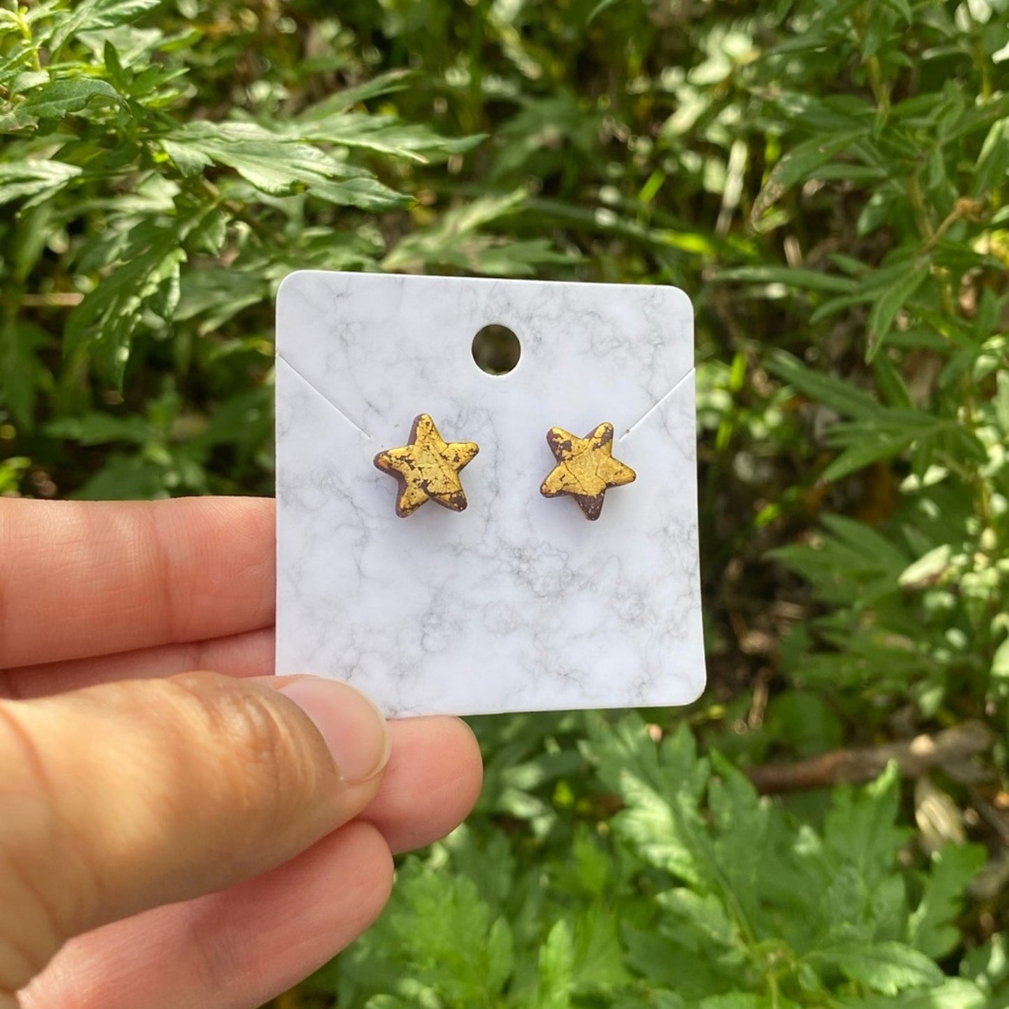 Gold Leaf Mini Star Polymer Clay Stud Earrings Handmade