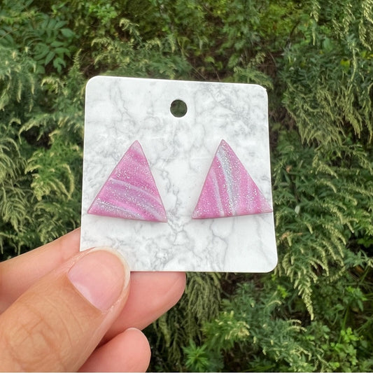 Purple Marbled Triangle Polymer Clay Studs