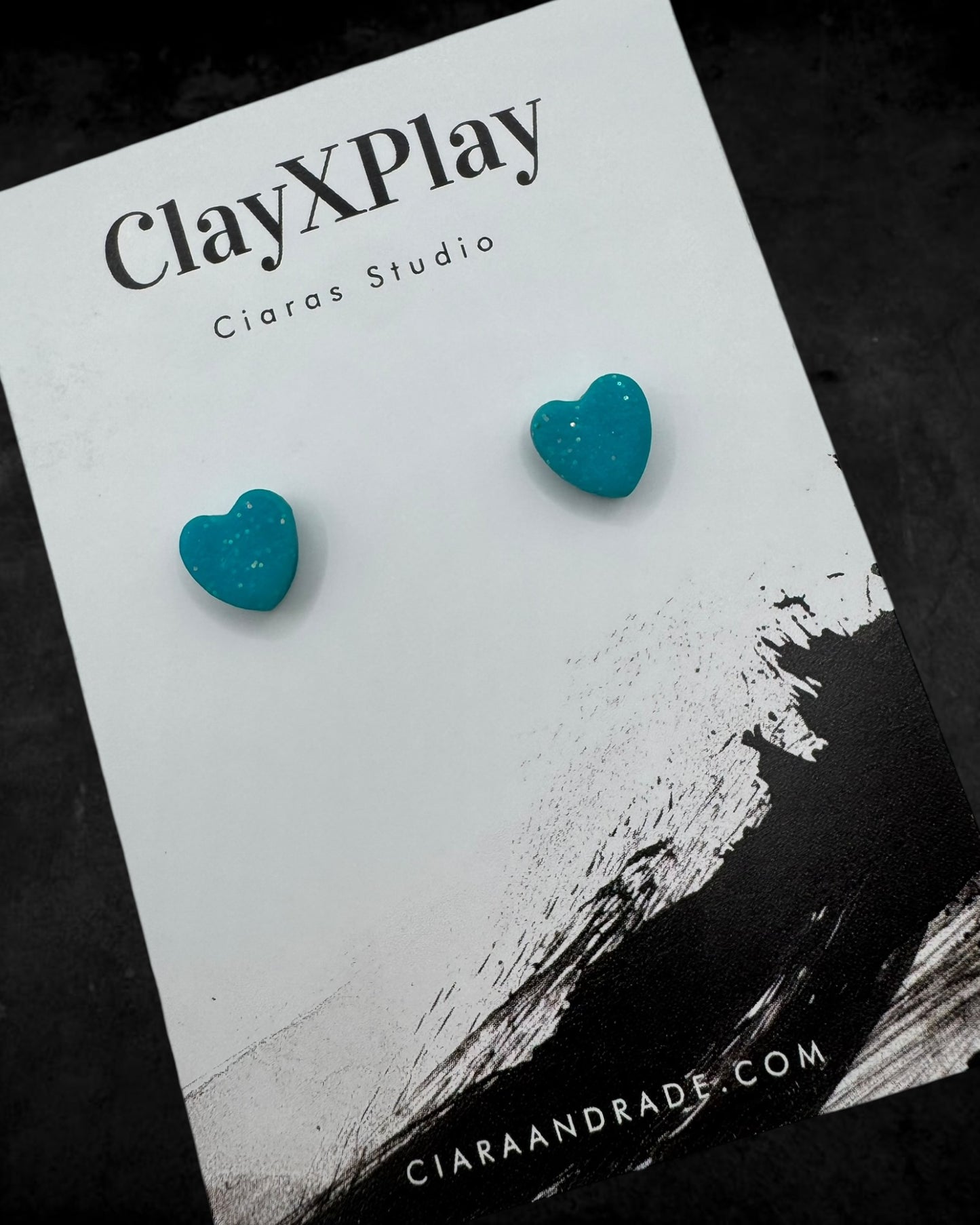 Teal Mini Heart Polymer Clay Stud Earrings Handmade