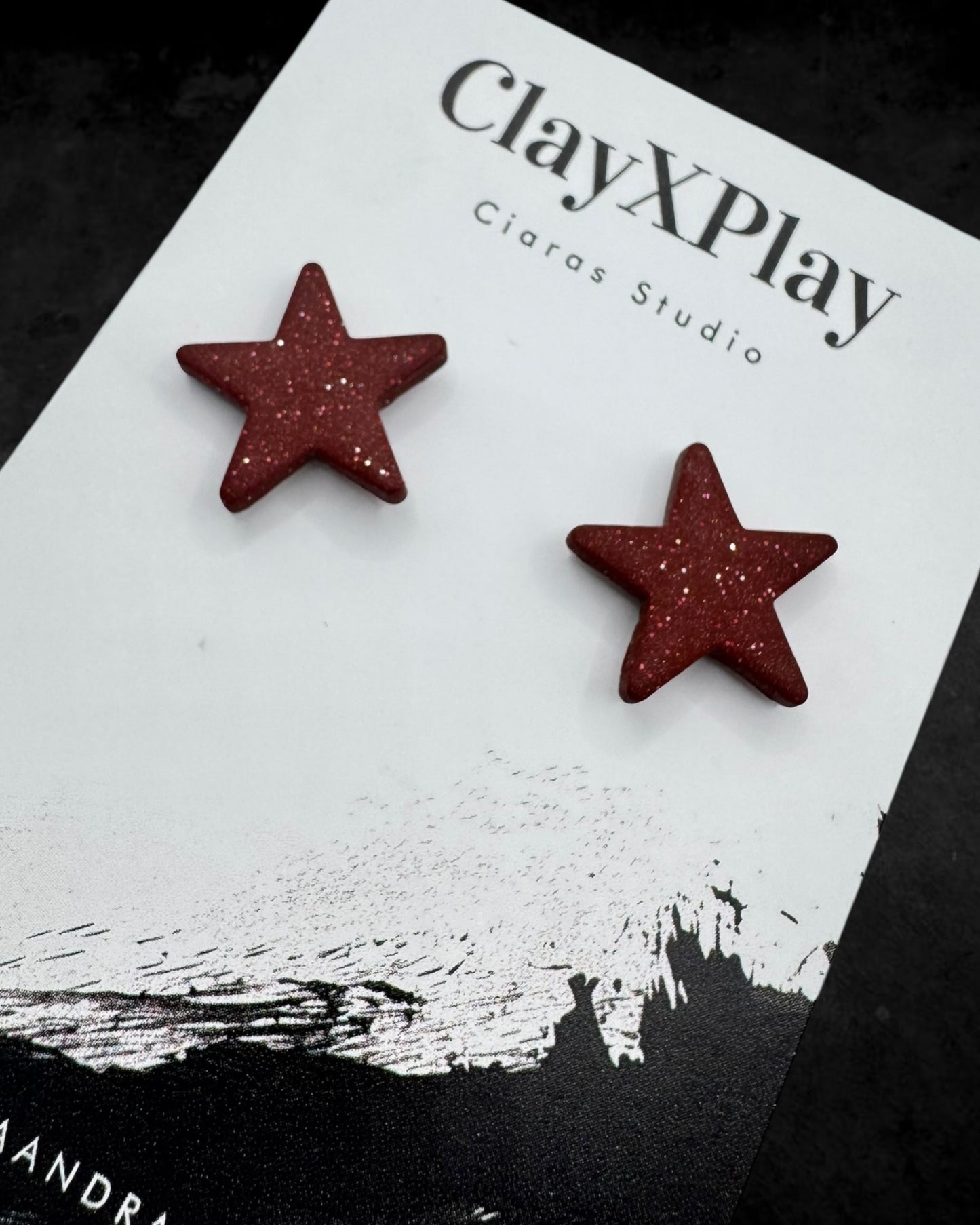 Maroon Small Star Polymer Clay Handmade Stud Earrings