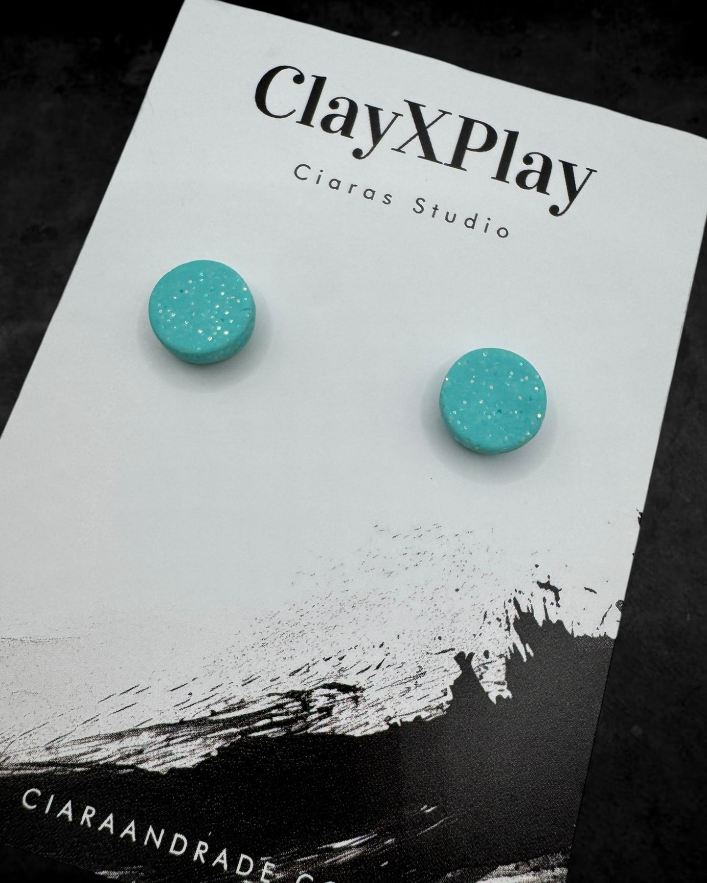 Baby Blue Mini Round Polymer Clay Stud Earrings Handmade