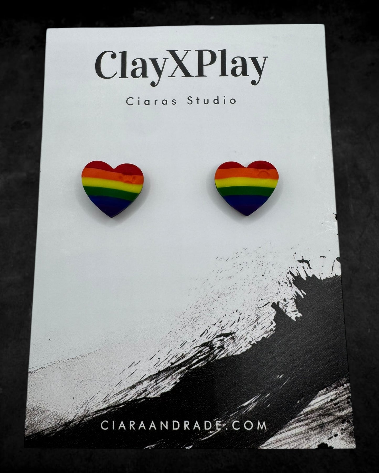 Rainbow Mini Polymer Clay Heart Stud Earrings Handmade