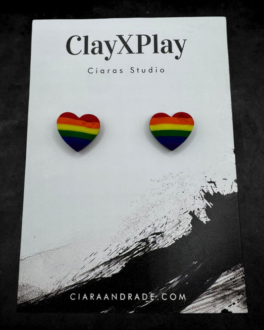Rainbow Mini Polymer Clay Heart Stud Earrings Handmade