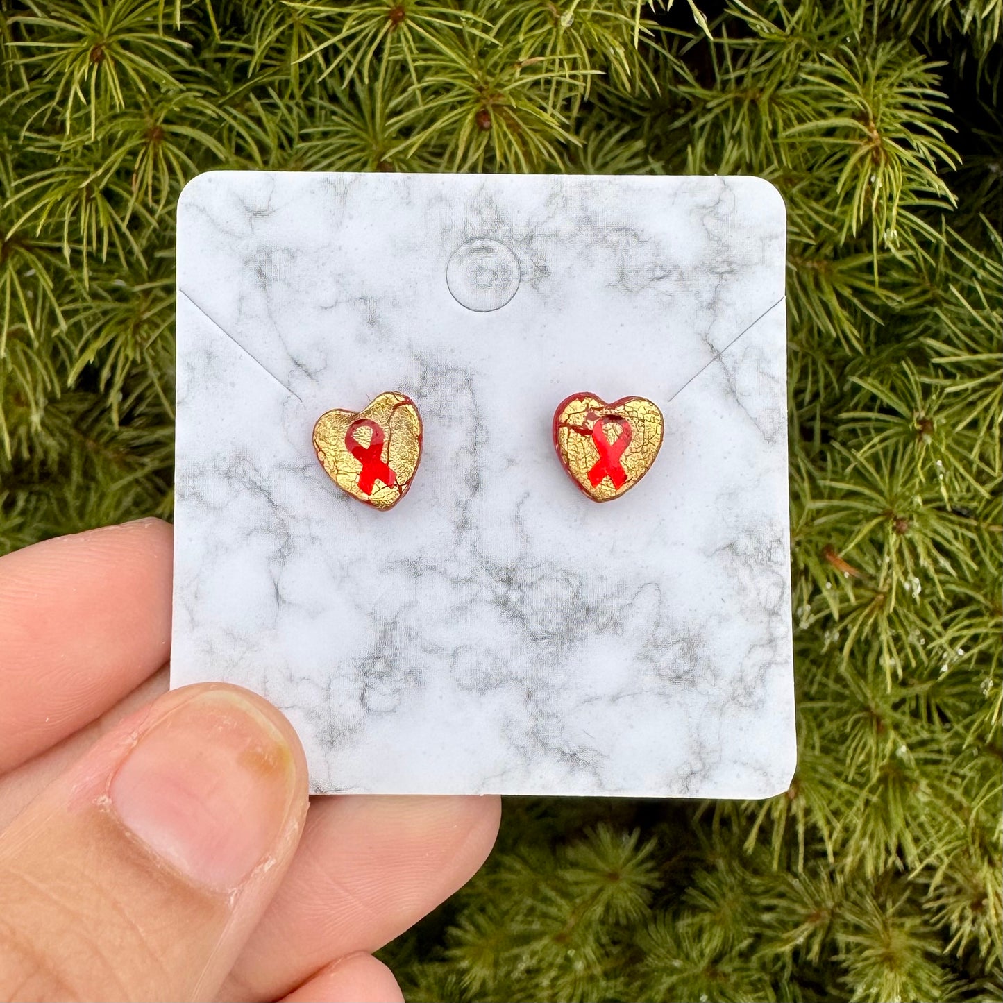 Heart Of Hope Mini Heart Gold & Red Earrings