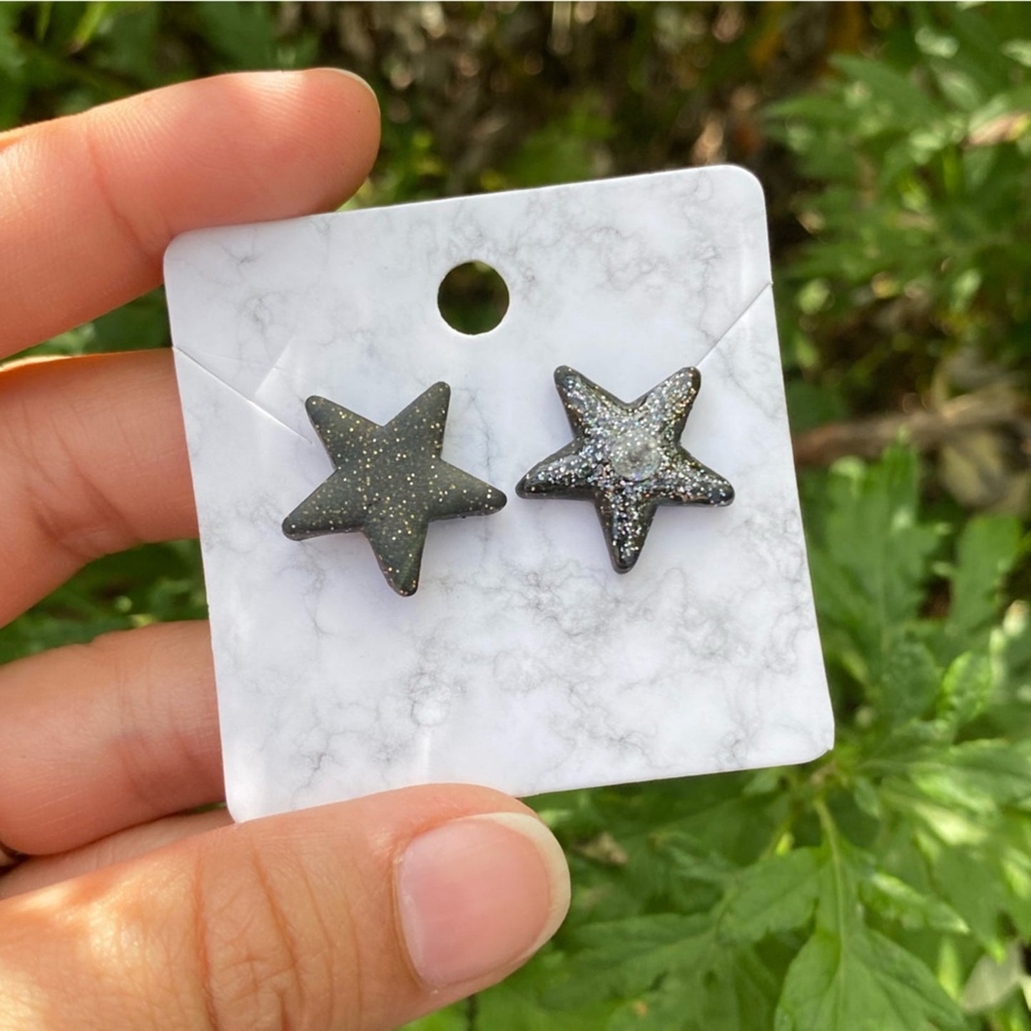 Black Glitter Small Star Polymer Clay Stud Earrings Handmade