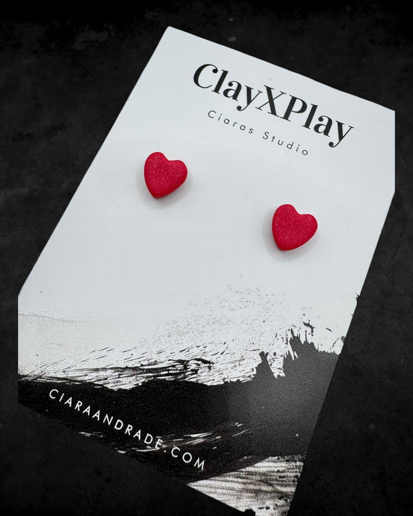 Red Mini Heart Polymer Clay Stud Earrings Handmade