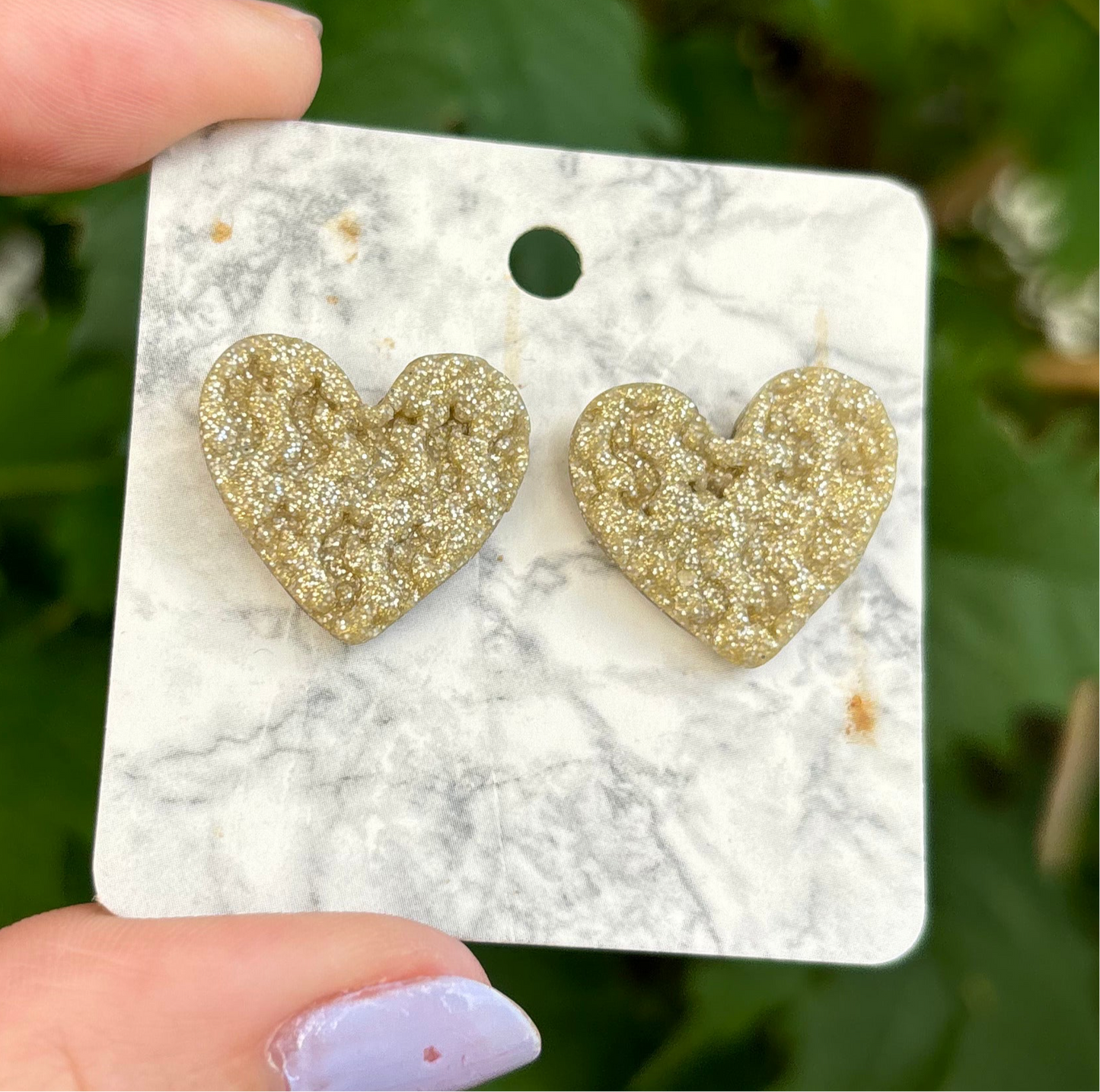 Money Magic Medium Gold Polymer Clay Heart Stud Earrings  Handmade