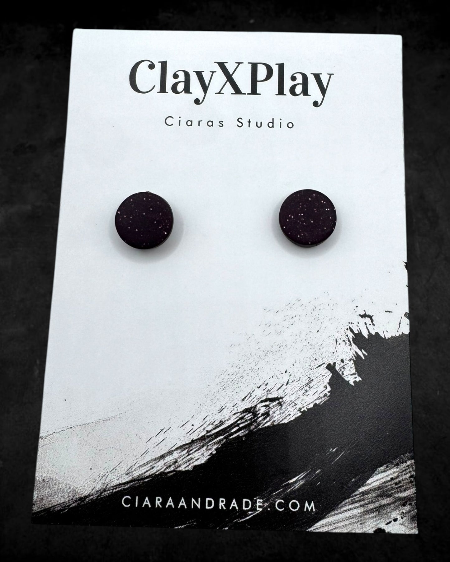 Dark Purple Mini Round Polymer Clay Stud Earrings Handmade