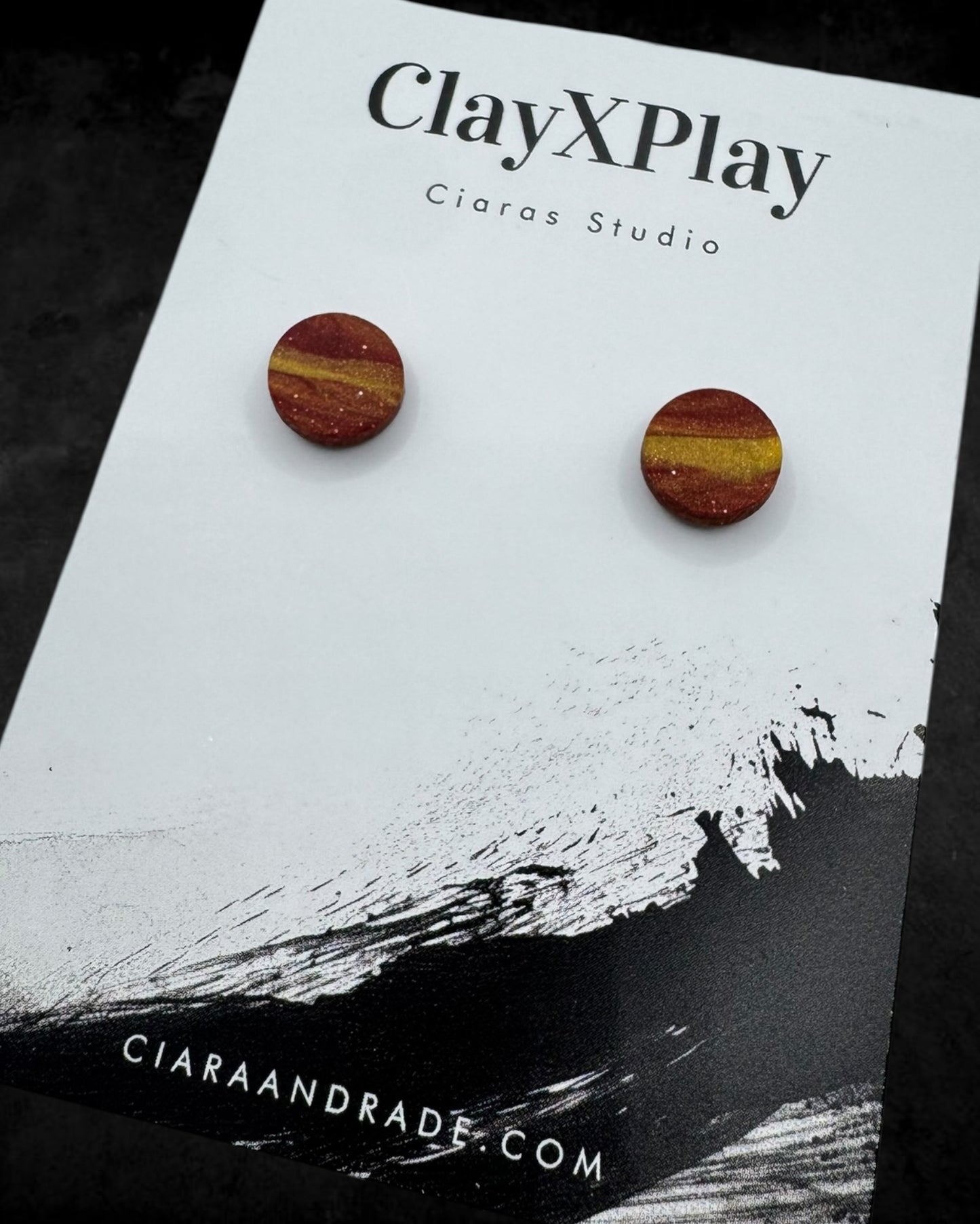 Red & Yellow Mini Round Polymer Clay Stud Earrings Handmade