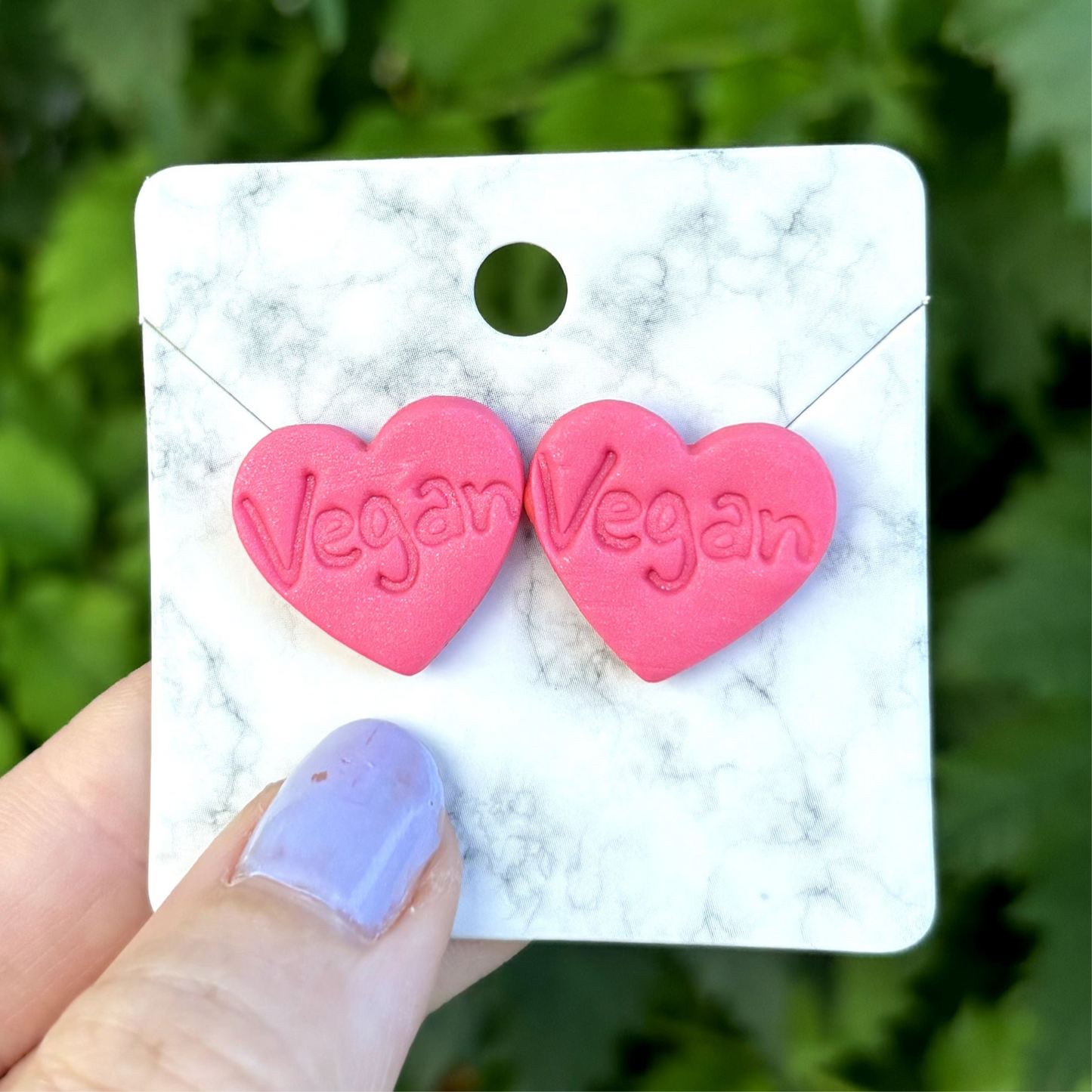 Vegan Medium Pink Polymer Clay Heart Stud