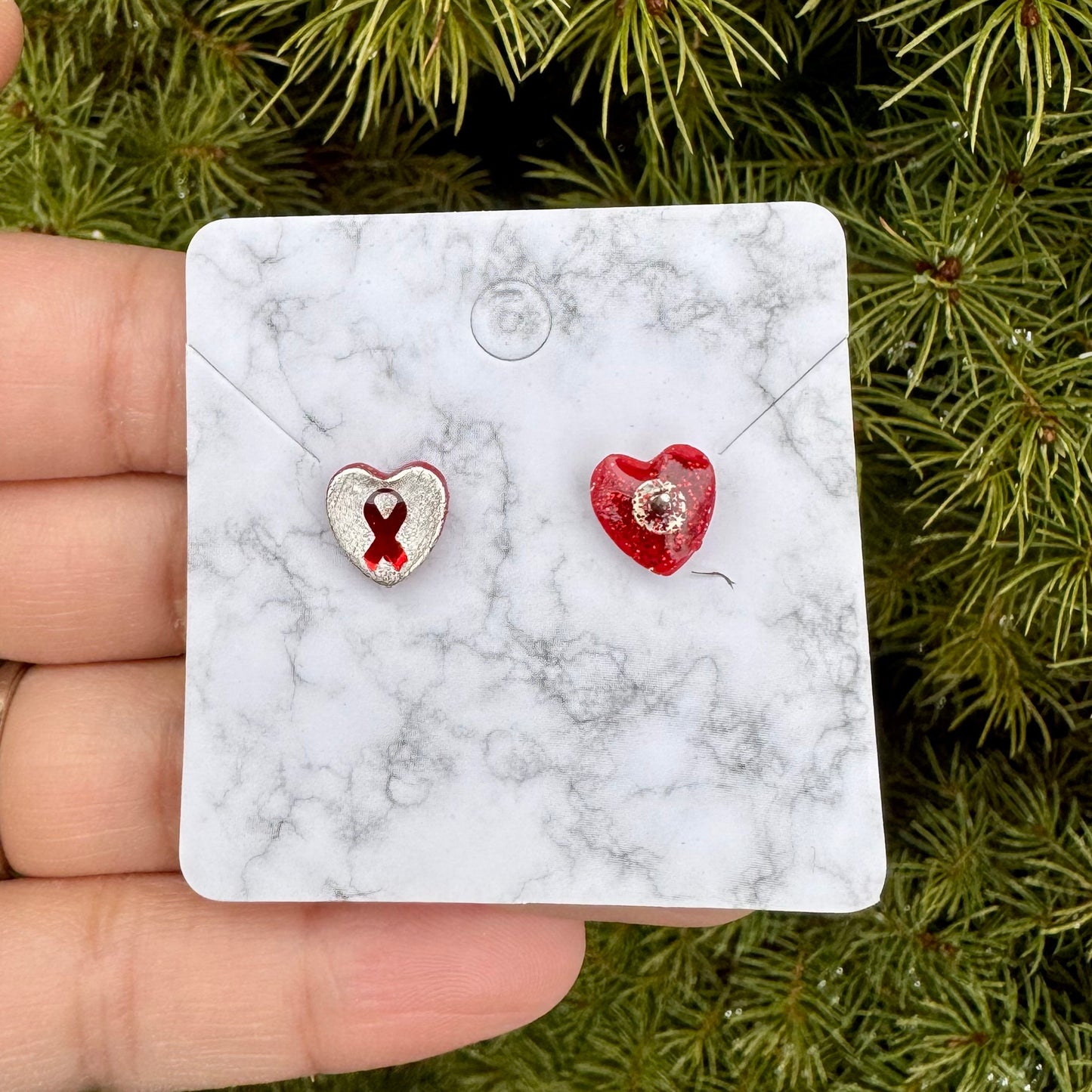 Heart Of Hope Mini Heart Stearling Silver & Red Earrings