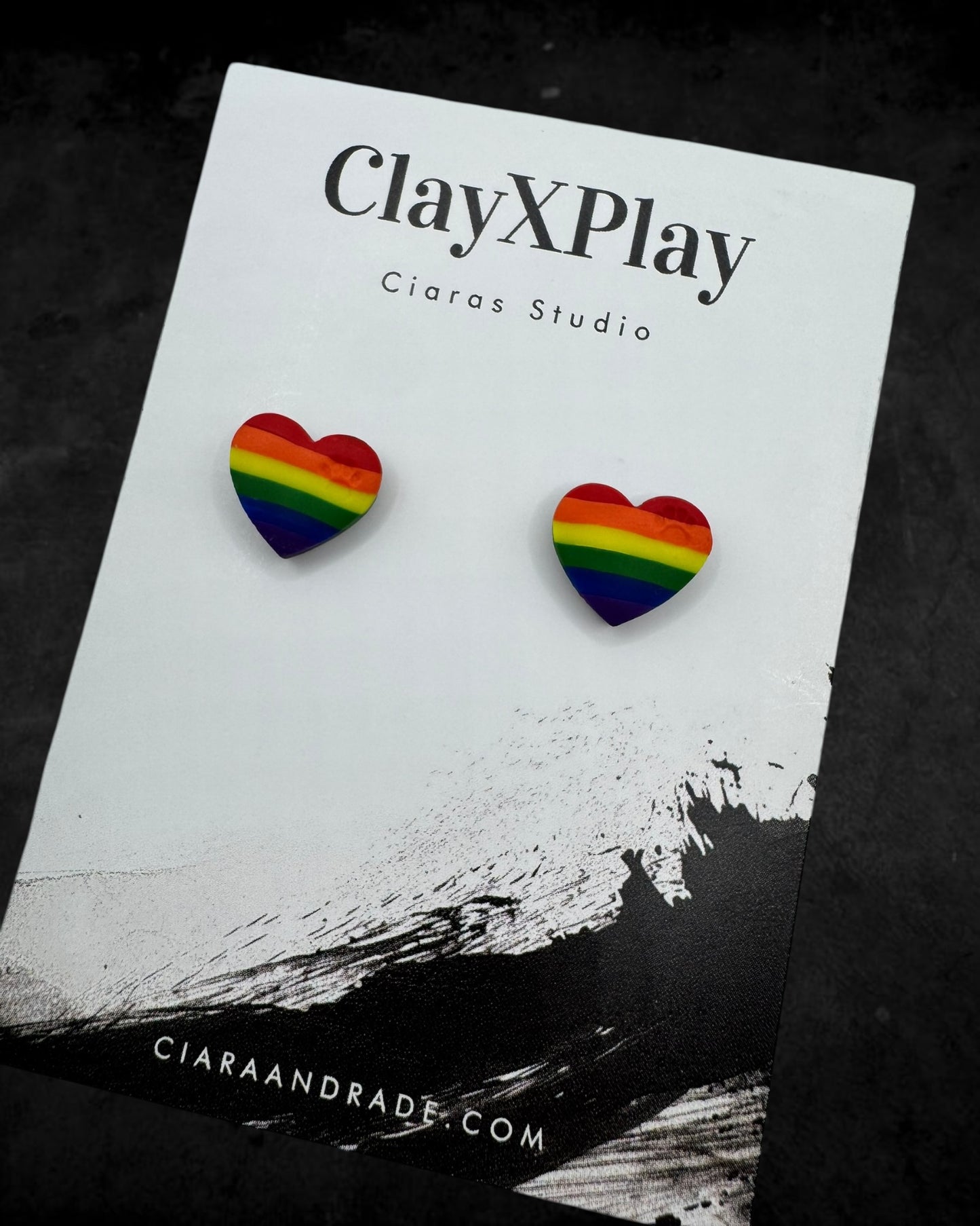 Rainbow Mini Polymer Clay Heart Stud Earrings Handmade