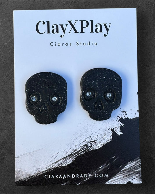 Diamond Eye Skull Black XL Polymer Clay Stud Earrings  Handmade