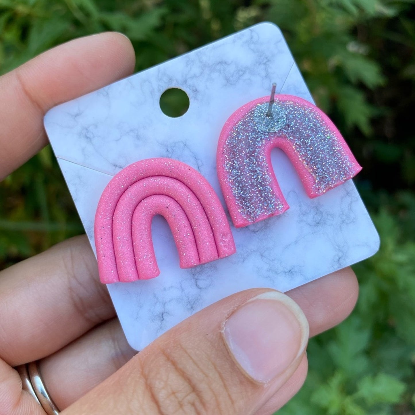 Pink Rainbow Handmade Polymer Clay Stud Earrings