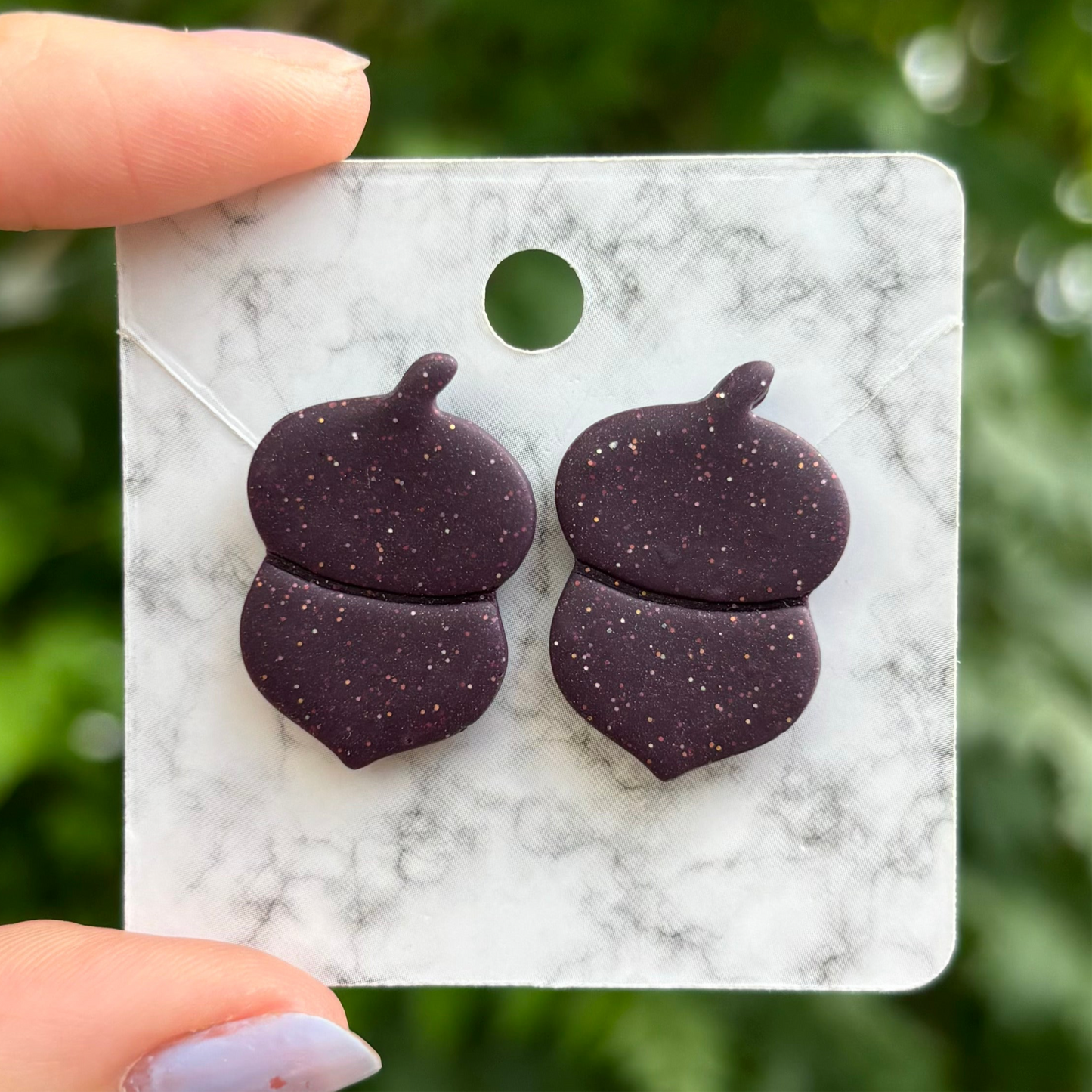 Acorn Purple Polymer Clay Stud Earrings Medium Handmade