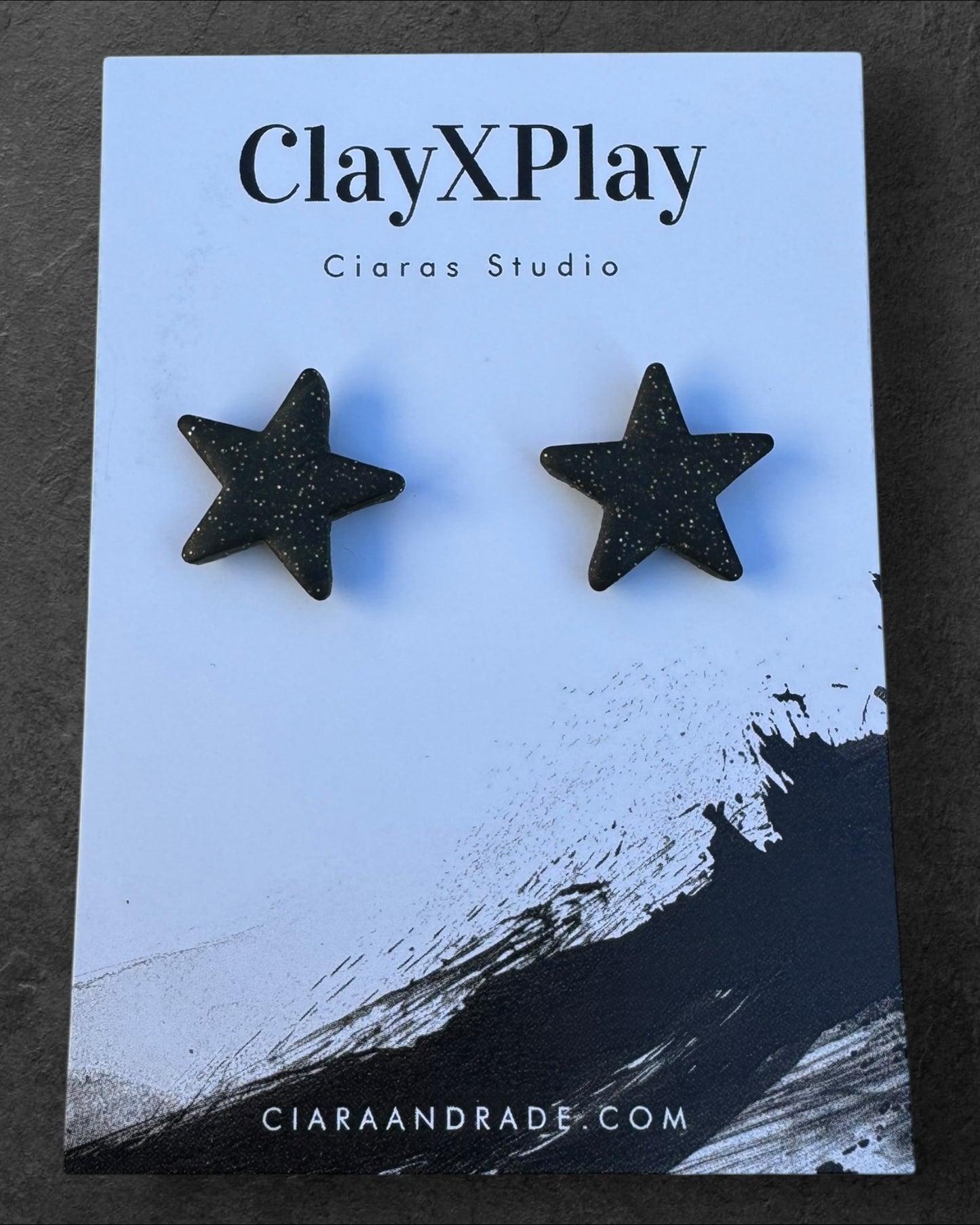 Black Glitter Small Star Polymer Clay Stud Earrings Handmade