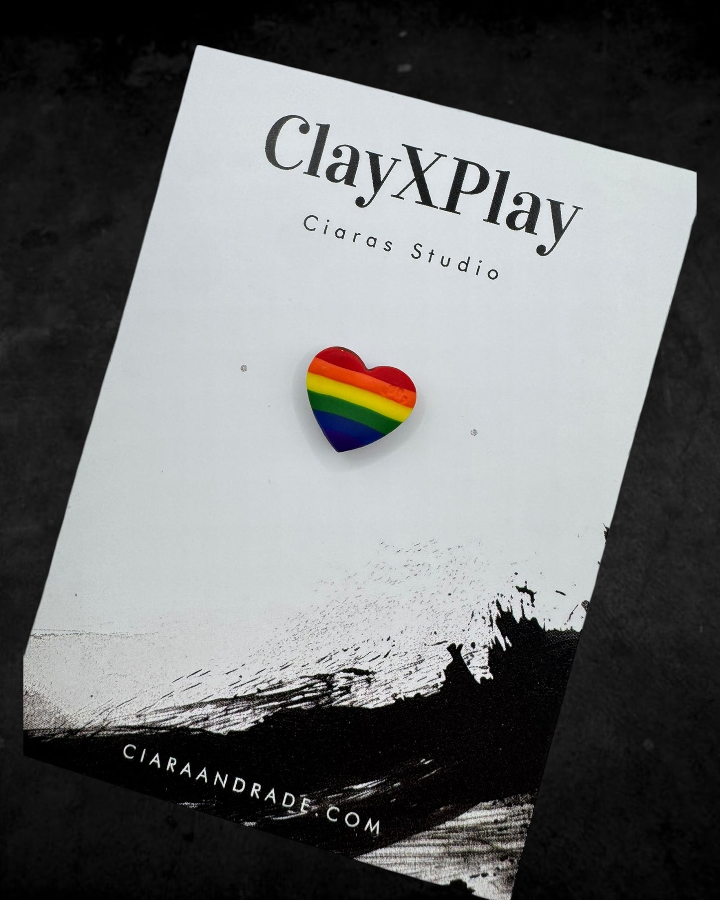 Rainbow Polymer Clay Mini Heart Pin Handmade