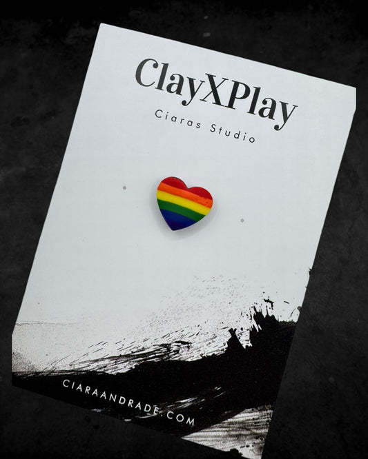 Rainbow Polymer Clay Mini Heart Pin Handmade