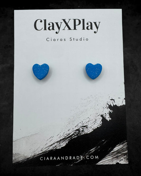 Blue Mini Heart Polymer Clay Stud Earrings Handmade