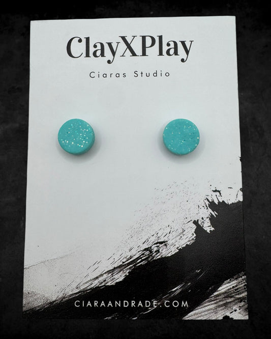 Baby Blue Mini Round Polymer Clay Stud Earrings Handmade