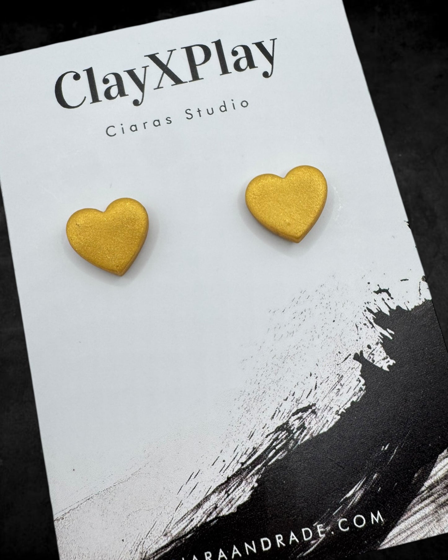 Gold Small Heart Polymer Clay Stud Earrings Handmade