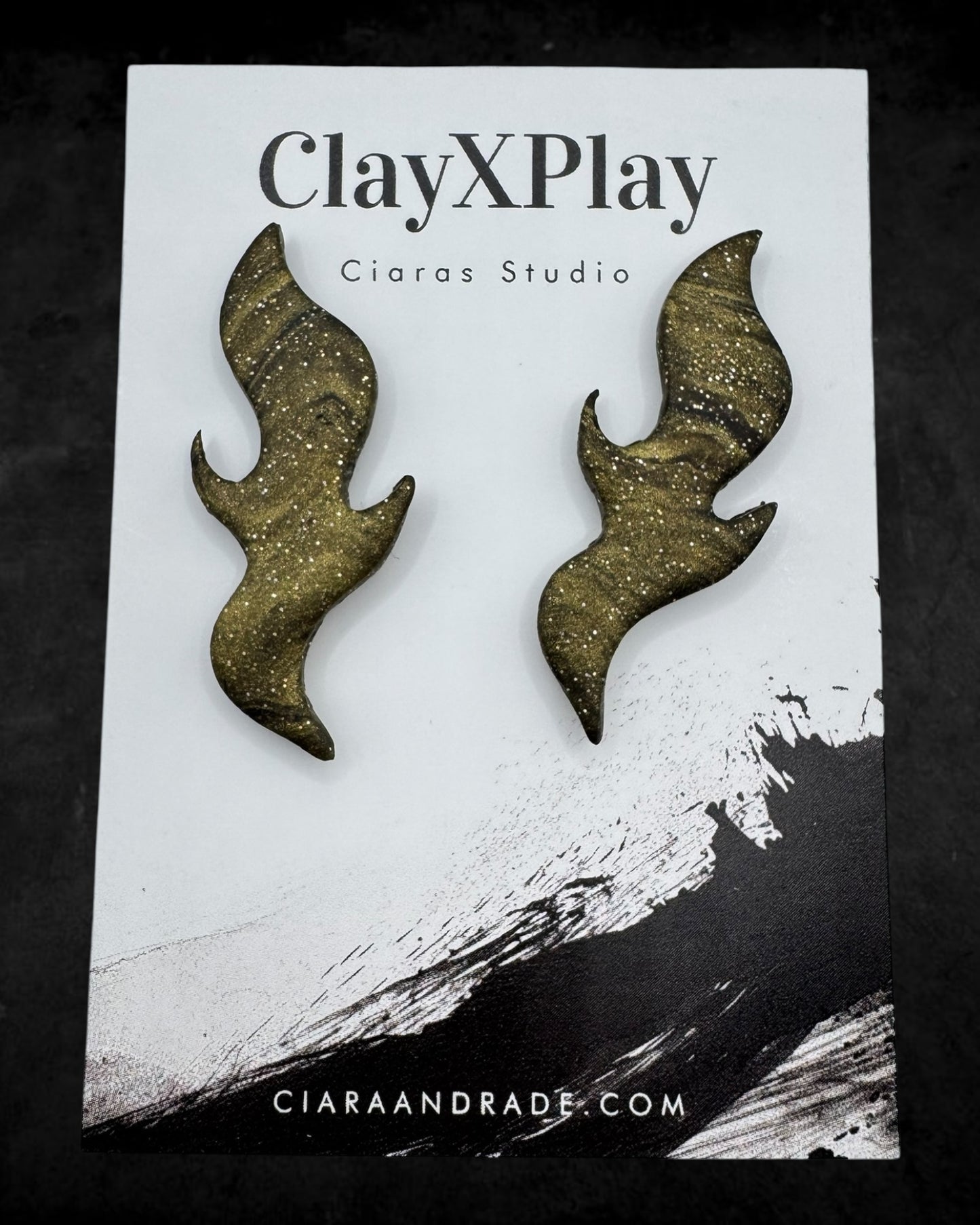 Gold & Black Flame Handmade Polymer Clay Studs