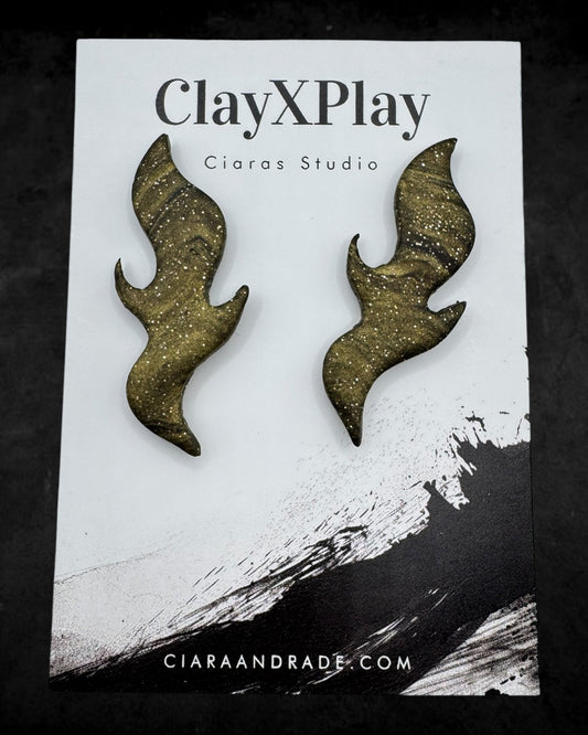 Gold & Black Flame Handmade Polymer Clay Studs