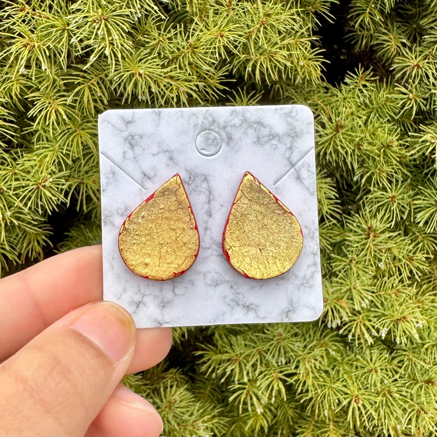 Support LLS Gold Leaf Red Drop Earrings