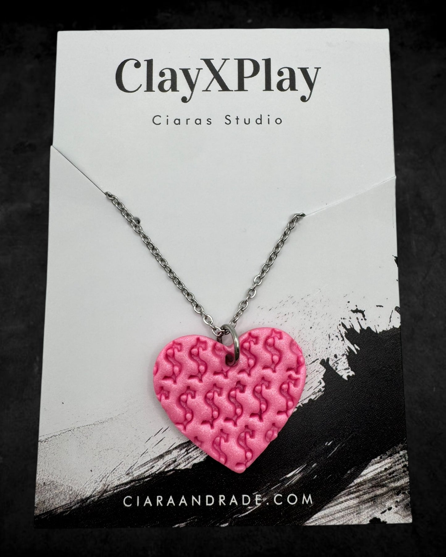 Money Magic Medium Pink Polymer Clay Pendant on Stainless Steel Necklace Handmade