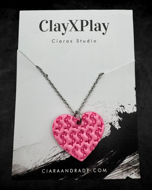 Money Magic Medium Pink Polymer Clay Pendant on Stainless Steel Necklace Handmade