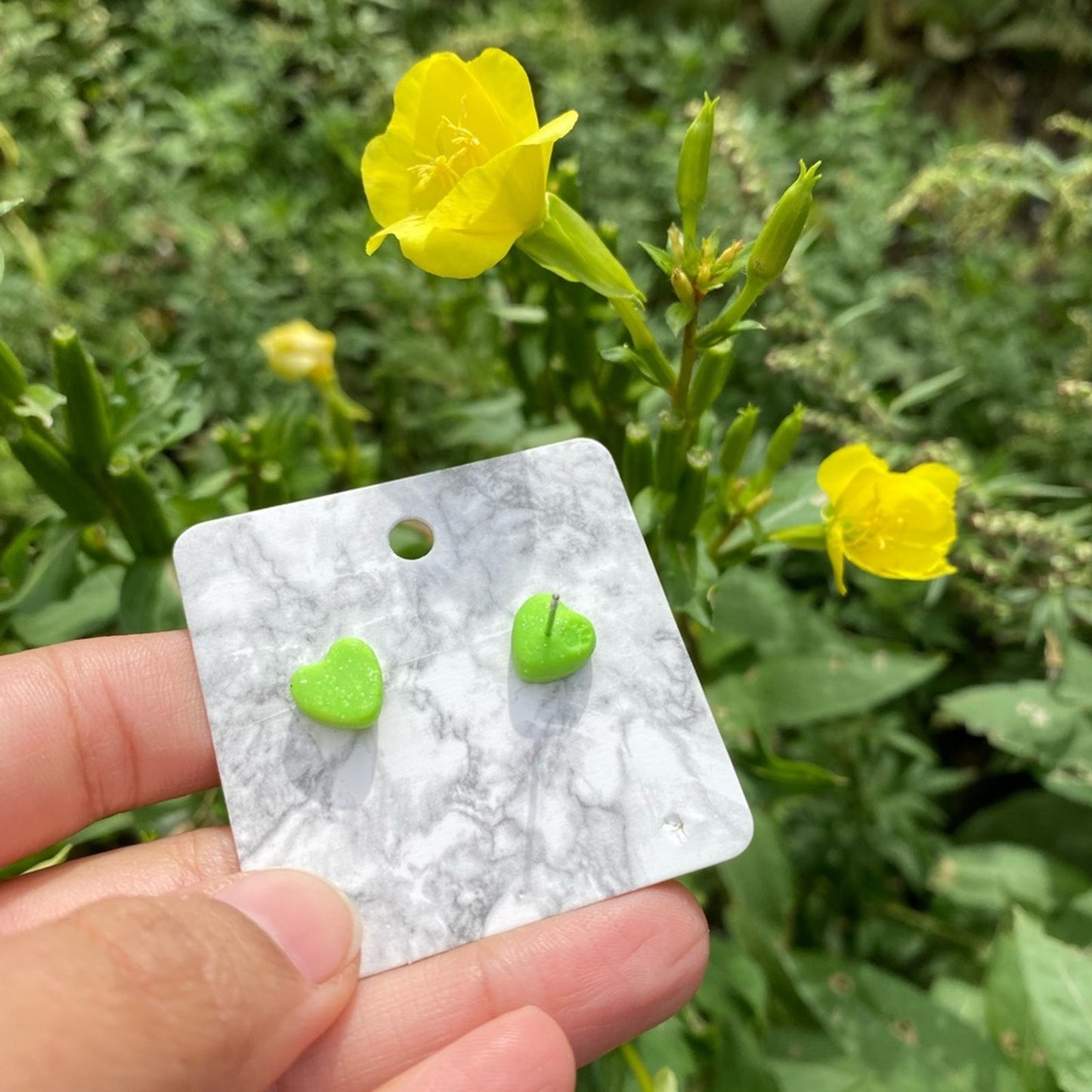 Lime Green Mini Heart Polymer Clay Stud Earrings Handmade