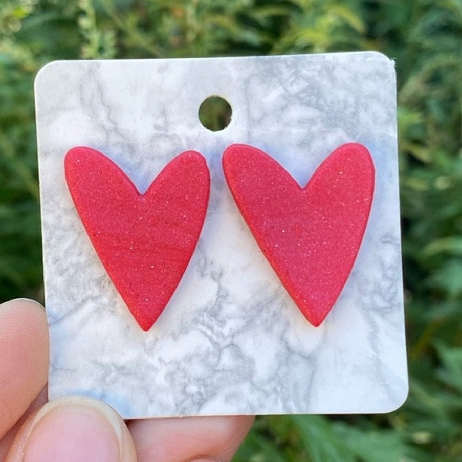 Red Heart Handmade Polymer Clay Stud Earrings
