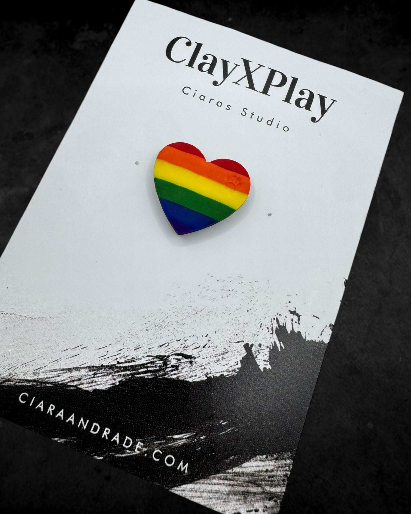 Rainbow Polymer Clay Heart Pin Handmade