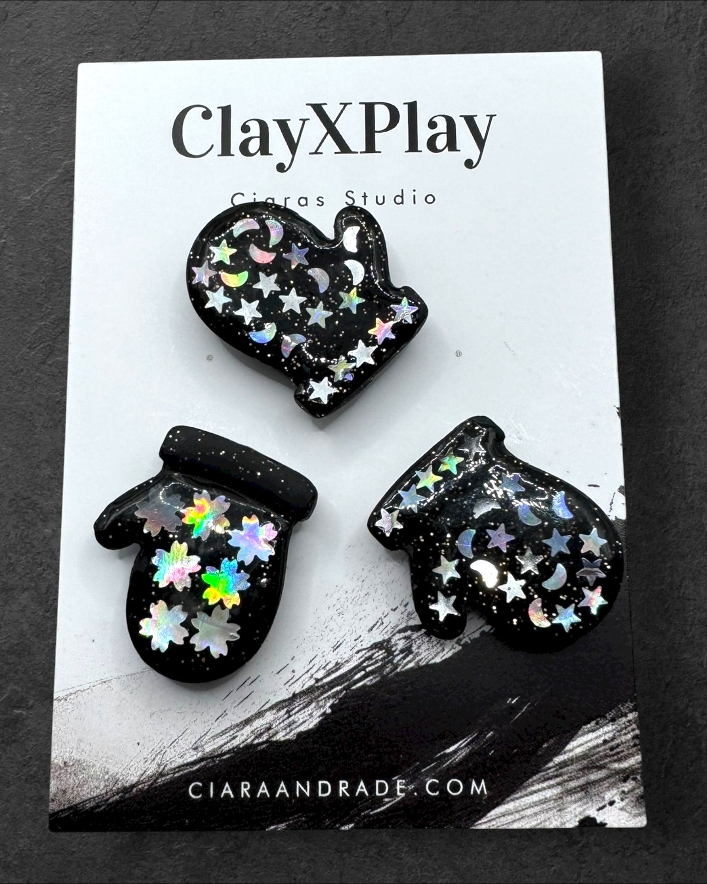 Stary Night Mittens Black Polymer Clay Glove Magnet – Handmade Decor