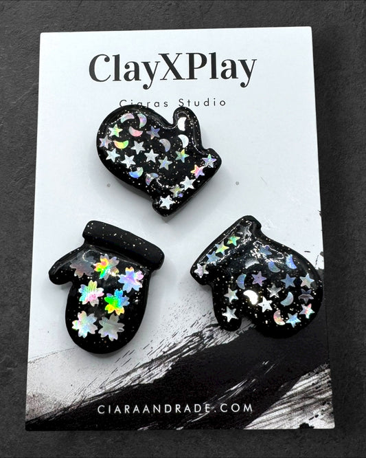 Stary Night Mittens Black Polymer Clay Glove Magnet – Handmade Decor