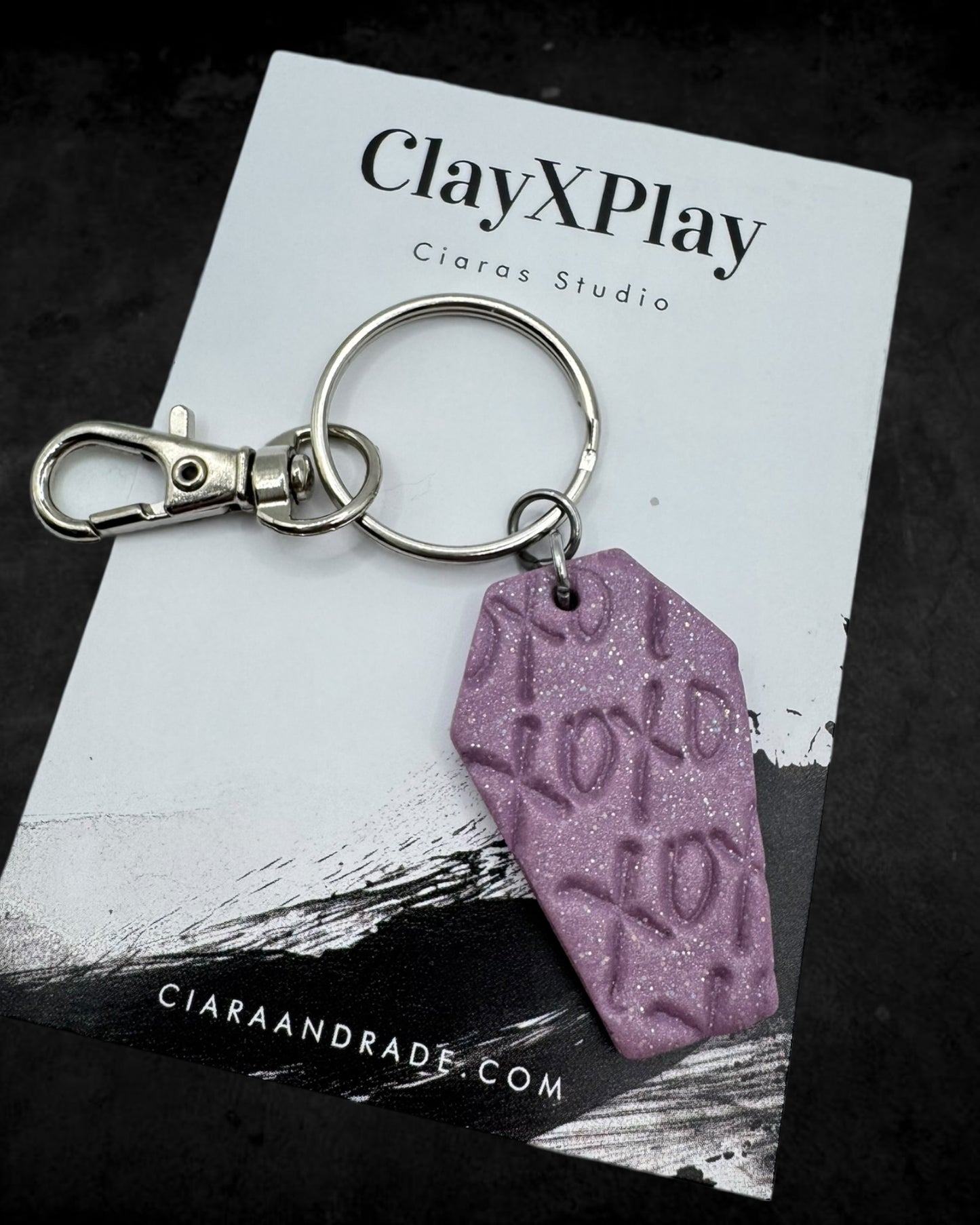 Till Death Do Is Part XOXO Purple Polymer Clay Keychain Handmade