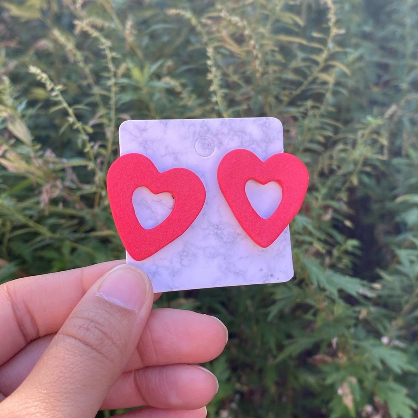 Red Open‎ Heart Polymer Clay Studs