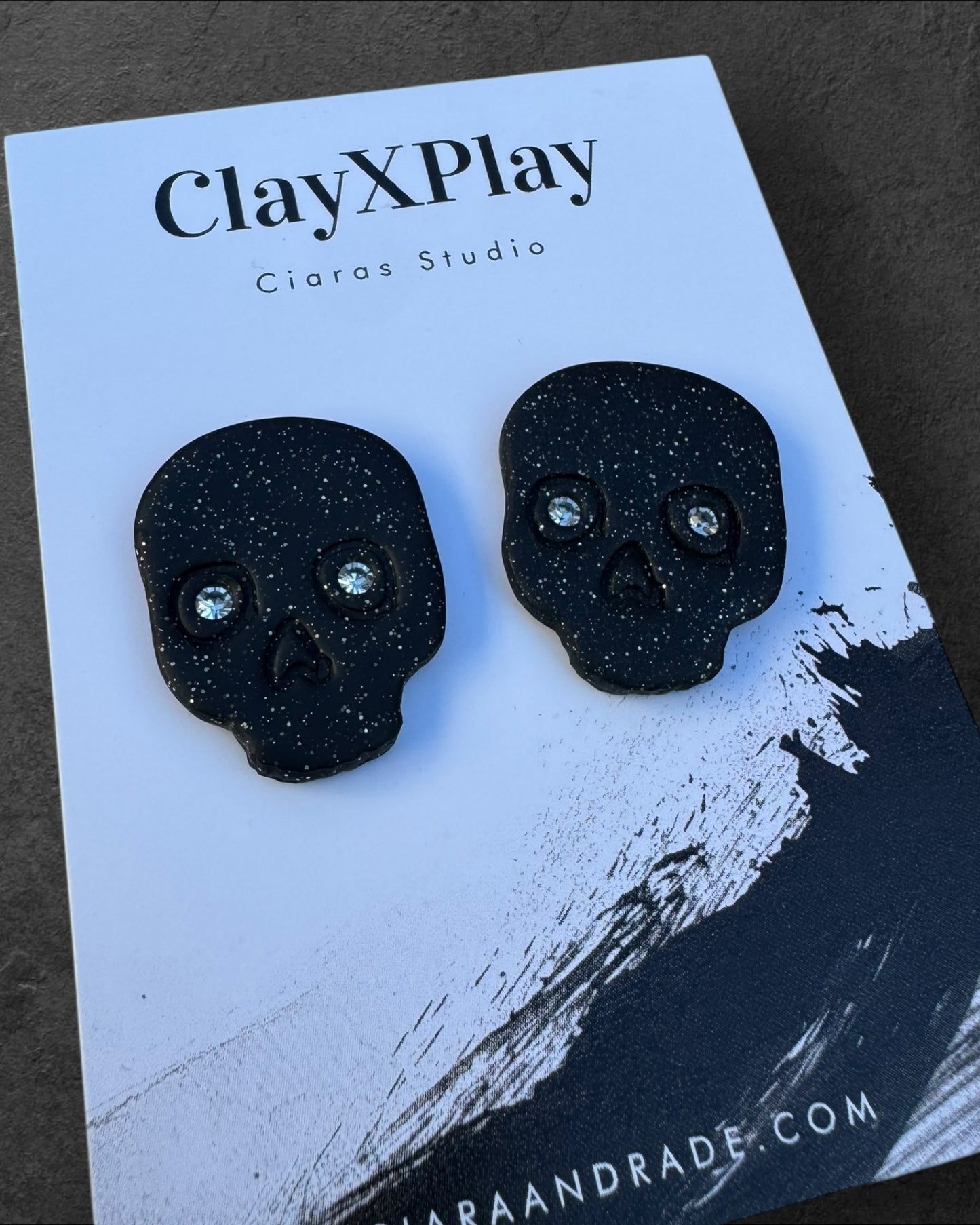 Diamond Eye Skull Black XL Polymer Clay Stud Earrings  Handmade